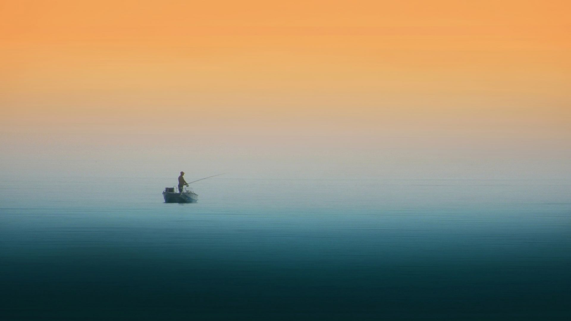 Wallpaper Sunset, fishing, boat, skyline, fog, nature