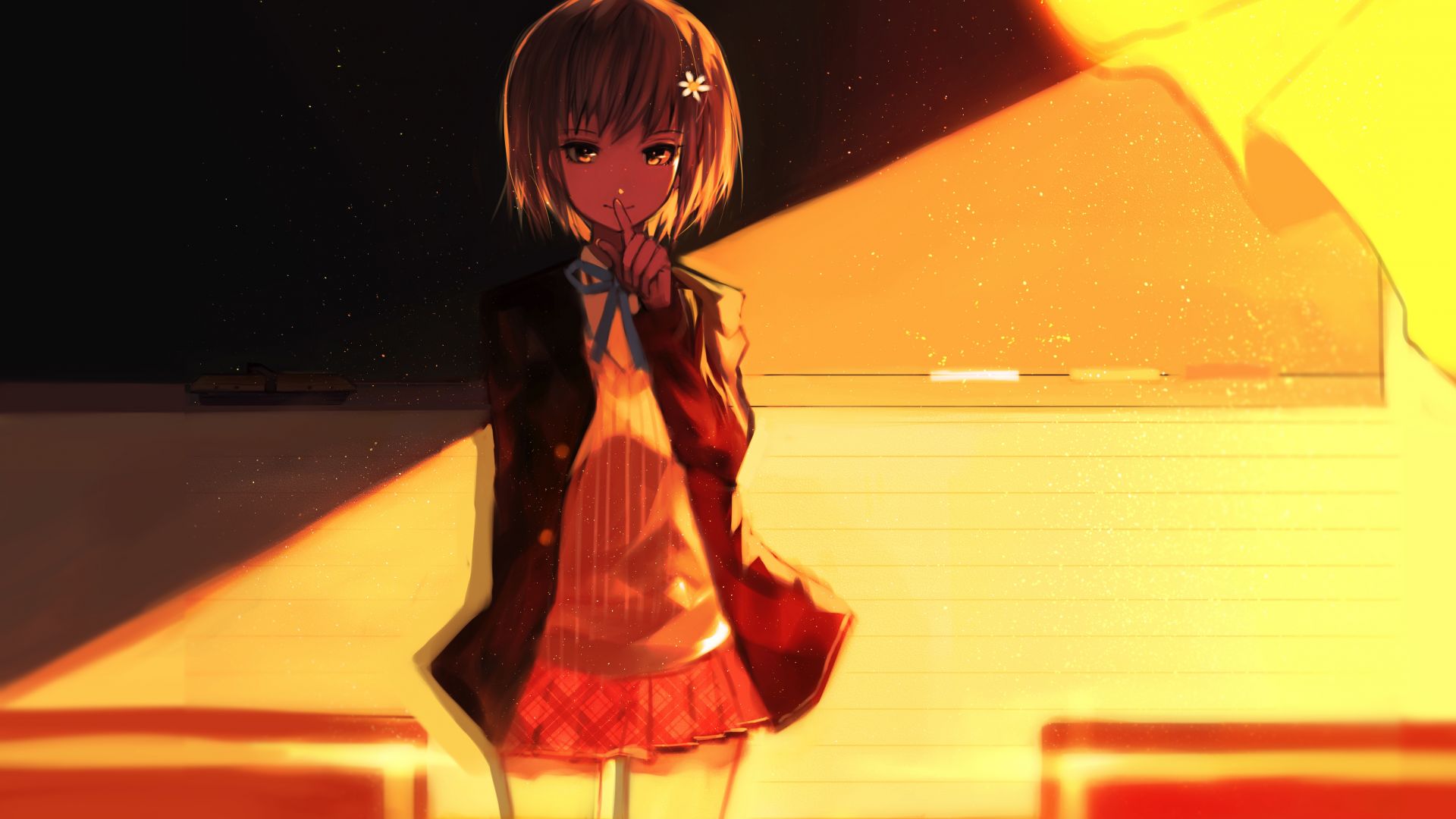 Wallpaper Classroom, anime girl, short hair, original