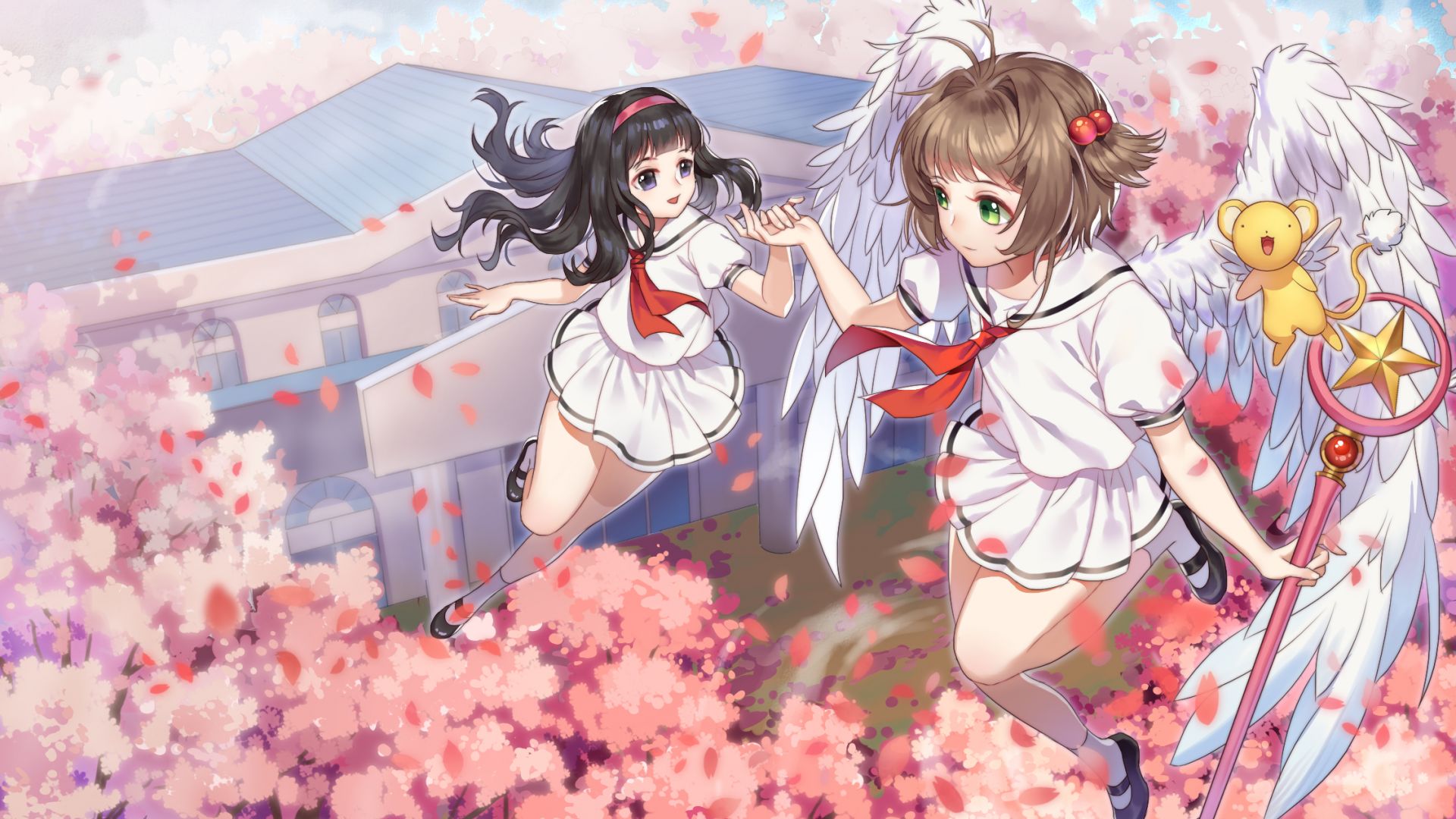 Wallpaper Anime girls, flight, blossom