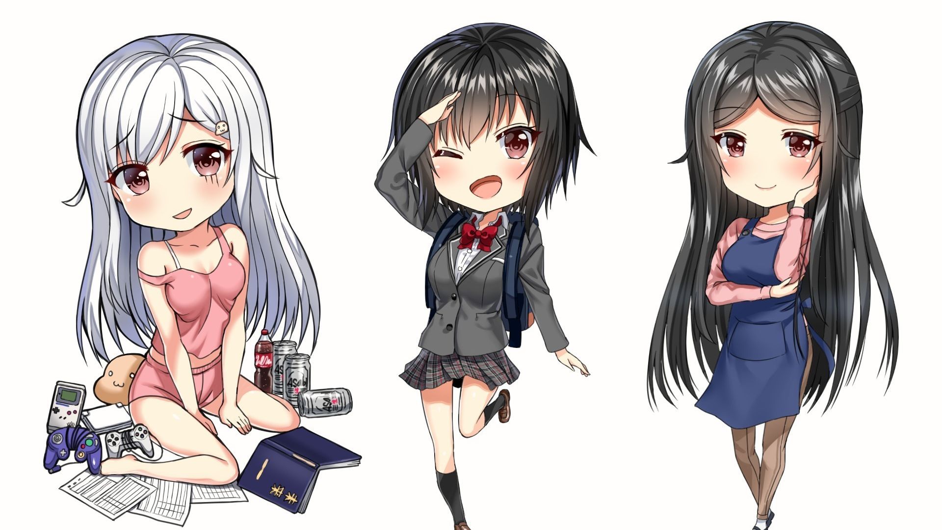 Wallpaper Cute girls, anime, long hair, original