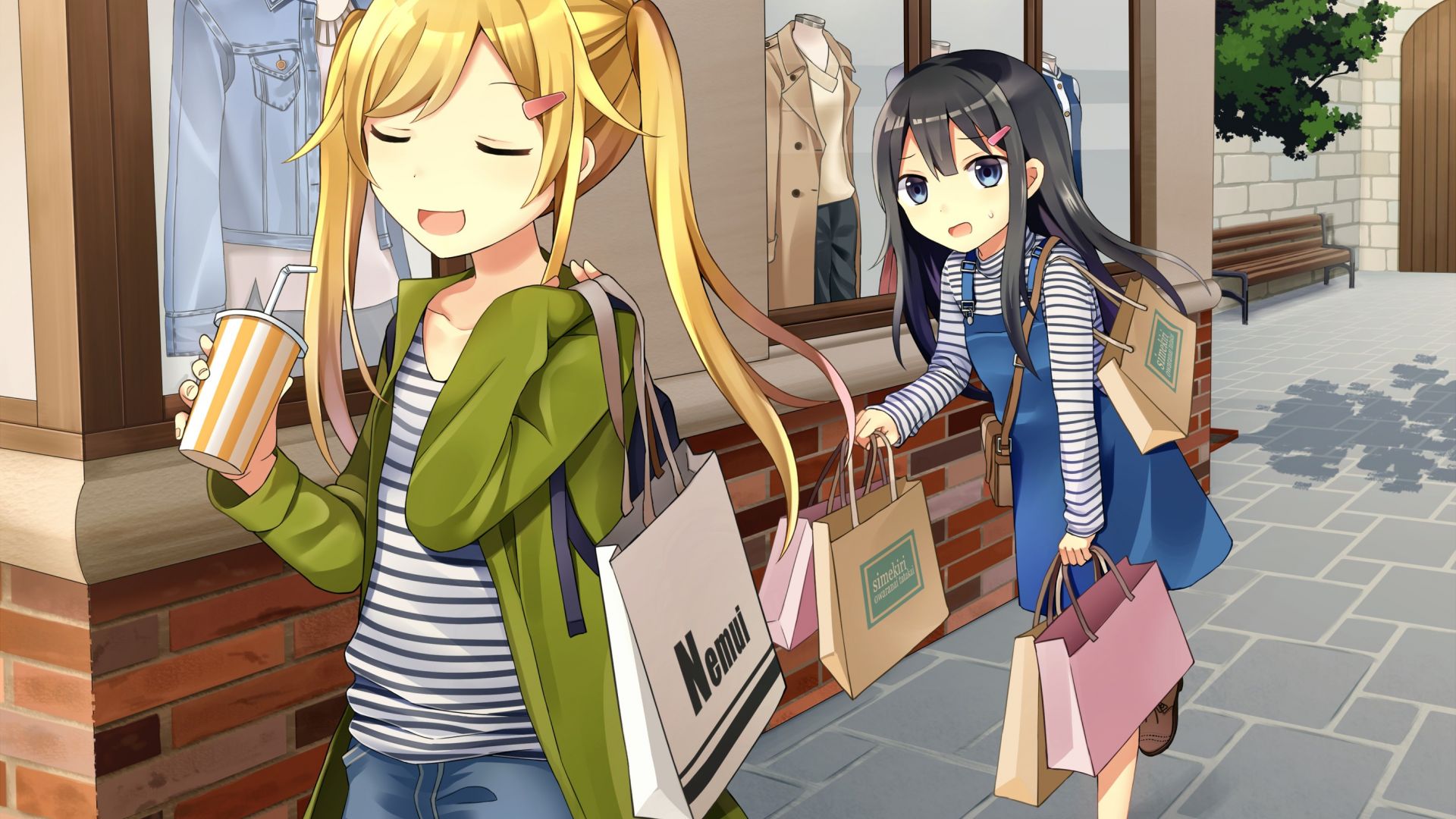 Wallpaper Shopping, cute anime girls, bags, original