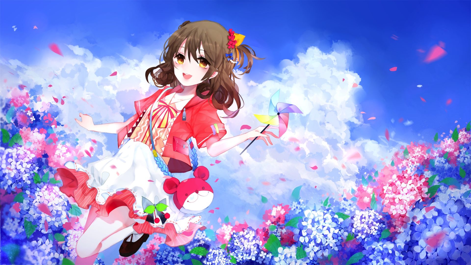 Wallpaper Original, anime girl, play, blossom, garden