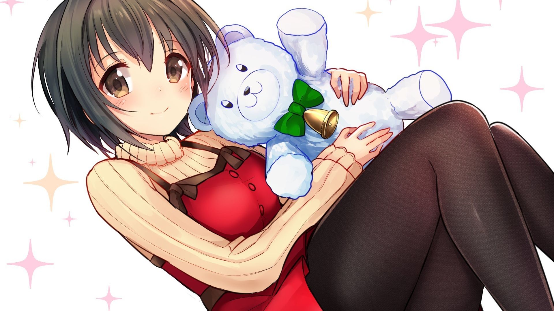 Wallpaper Miho kohinata, teddy bear, cute anime girl