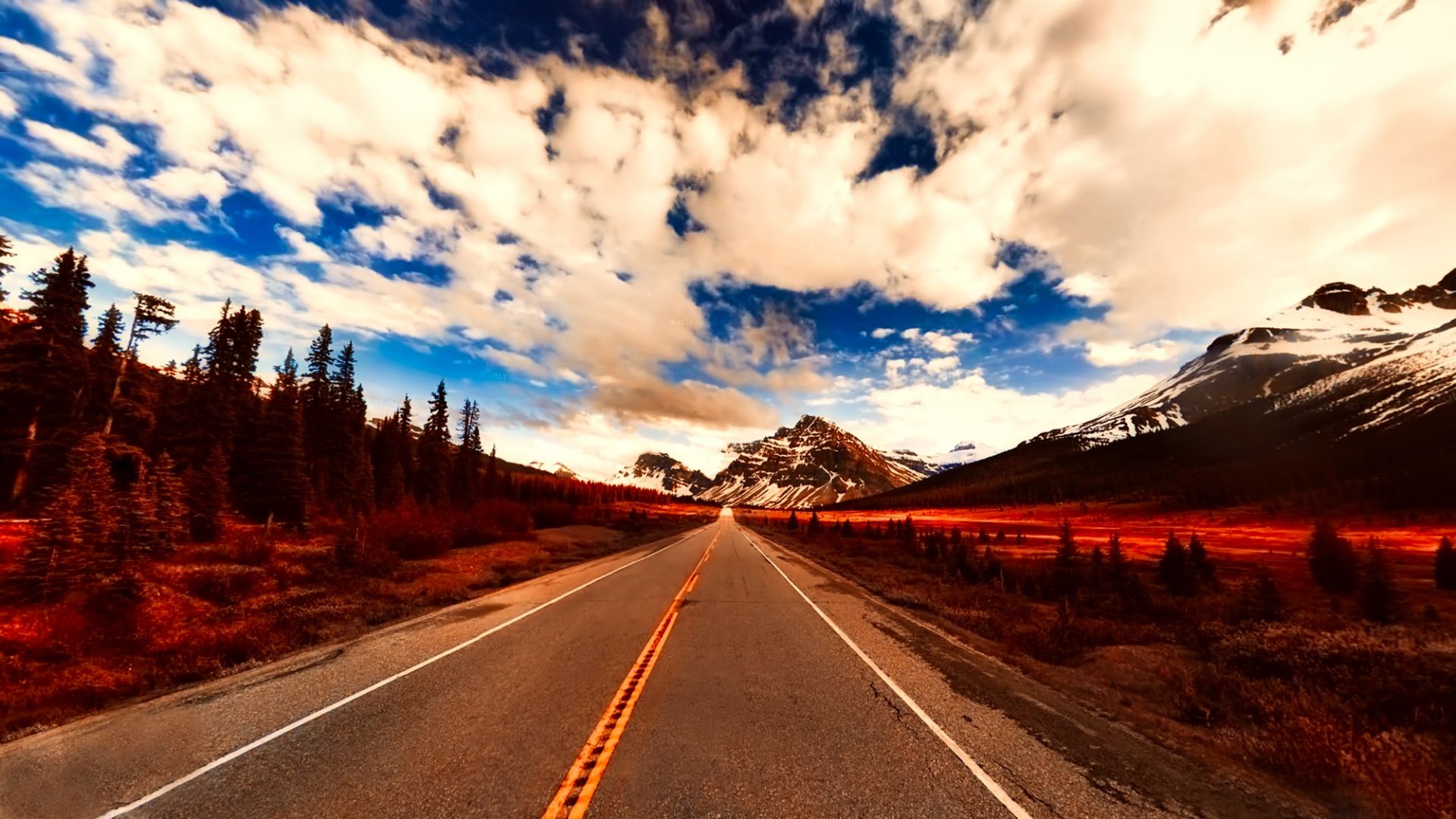 Wallpaper Alberta road, mountains, landscape, clouds