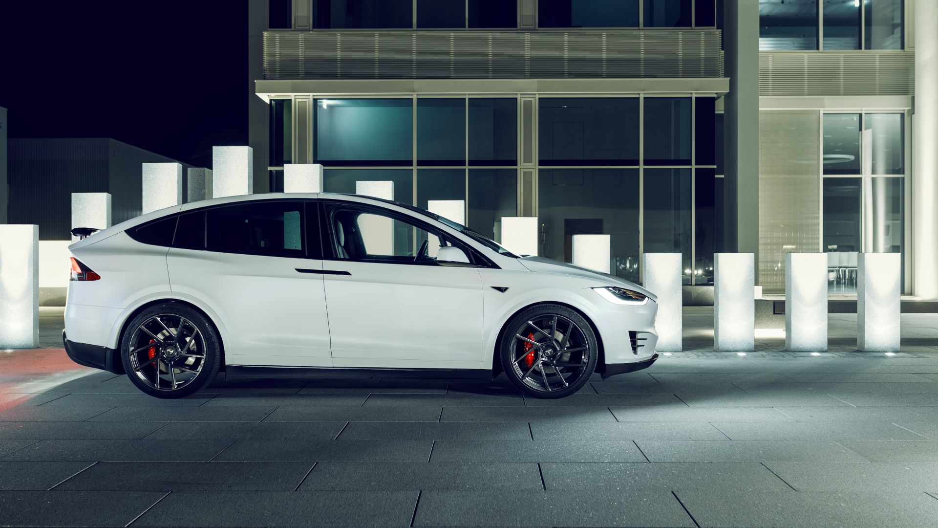 Wallpaper Tesla model X, white car, side view