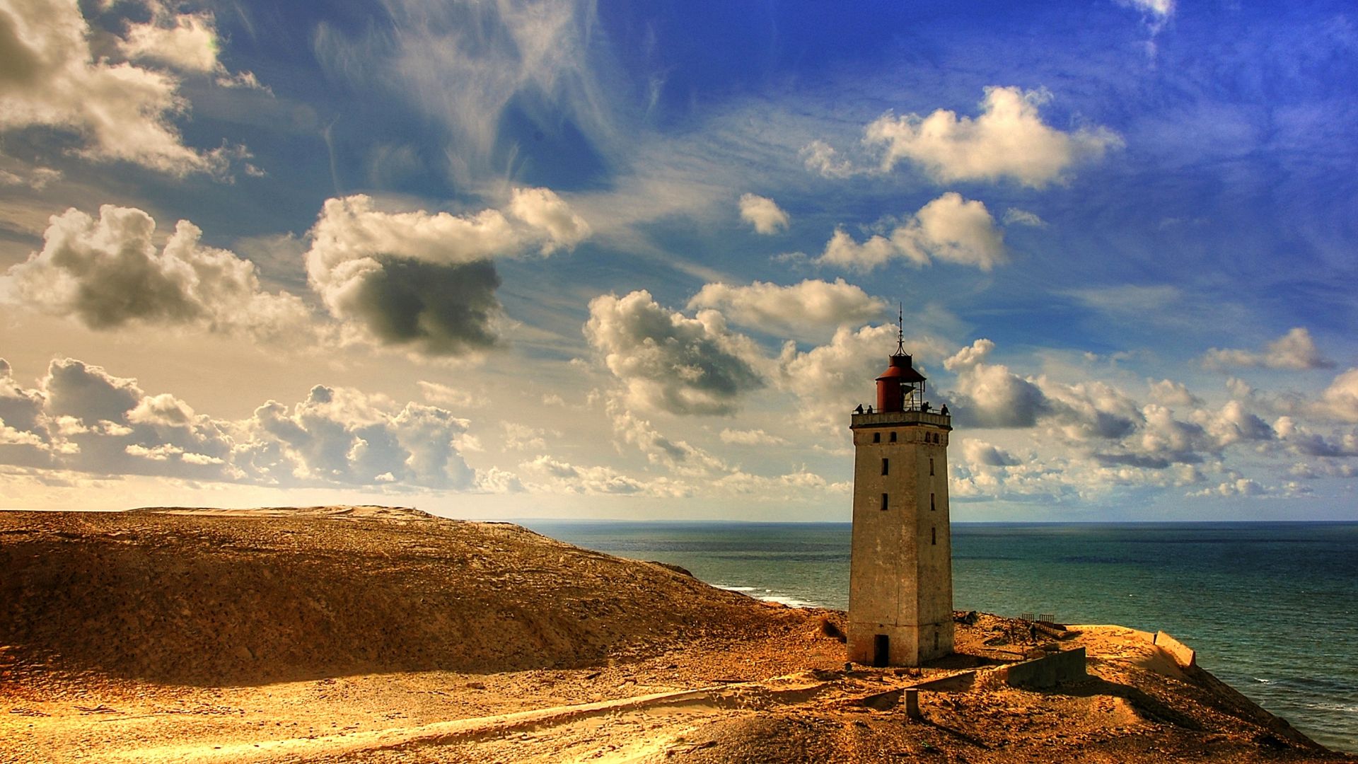 Wallpaper Rubjerg Knude lighthouse, lighthouse, landscape, sea, clouds, denmark