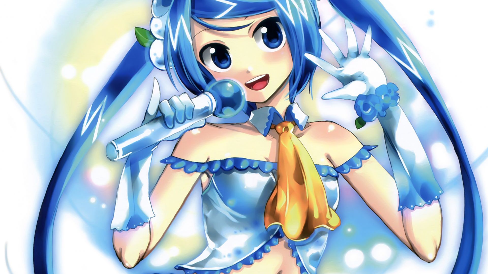 Wallpaper Blue hair anime girl, cute, sing, original