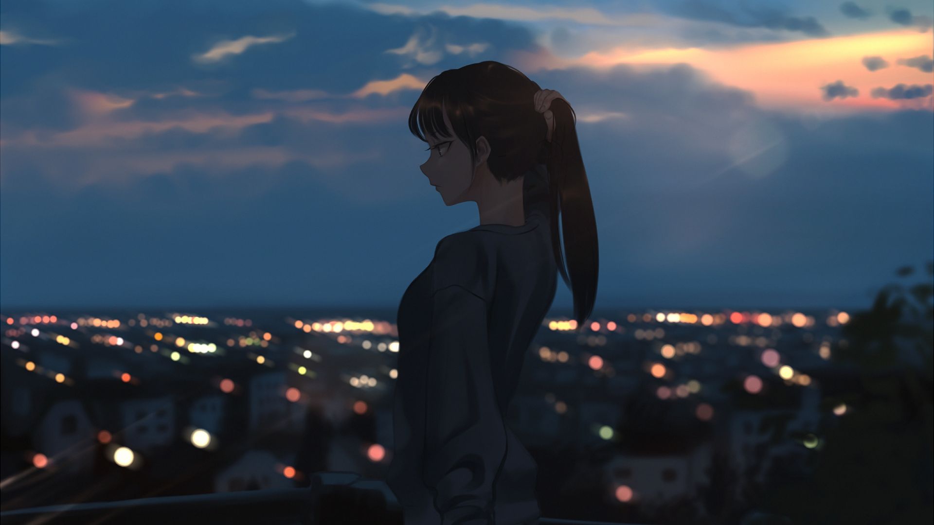 Wallpaper Girl, night, anime, original