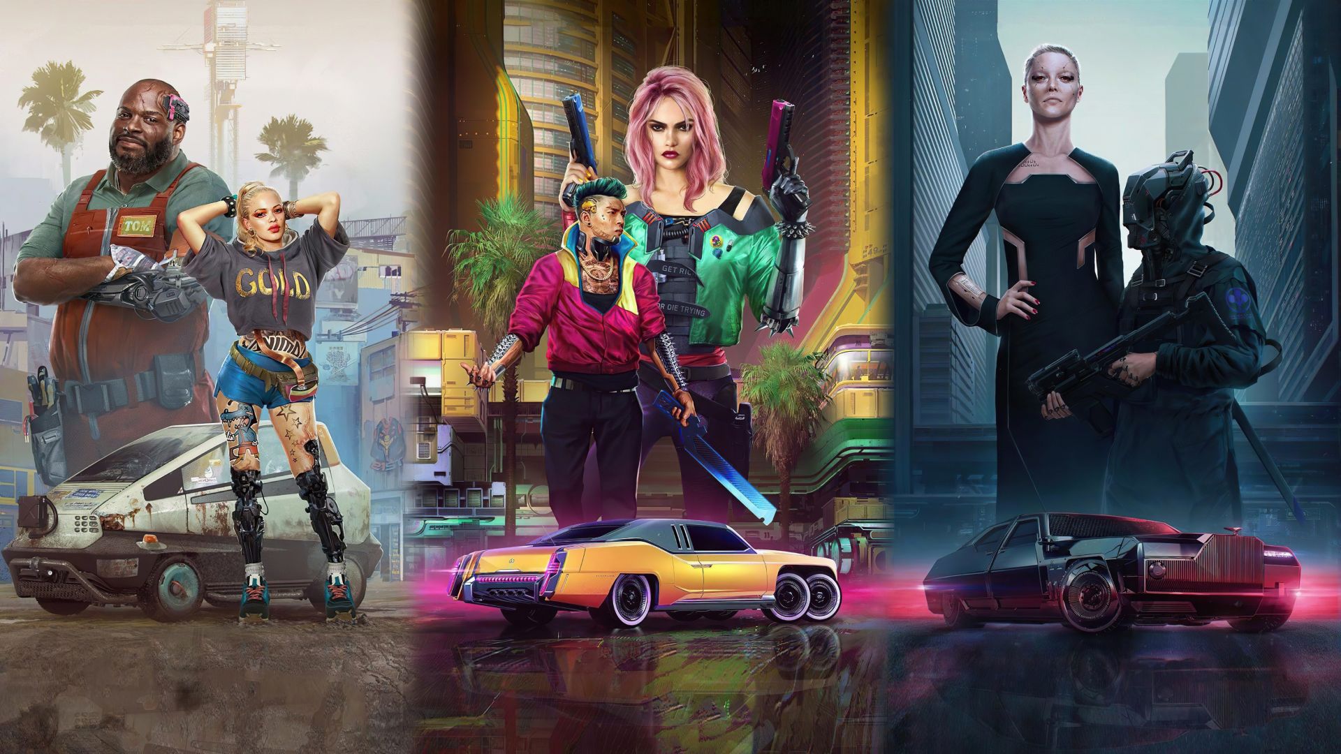 Wallpaper Cyberpunk 2077, 2020, characters in posters