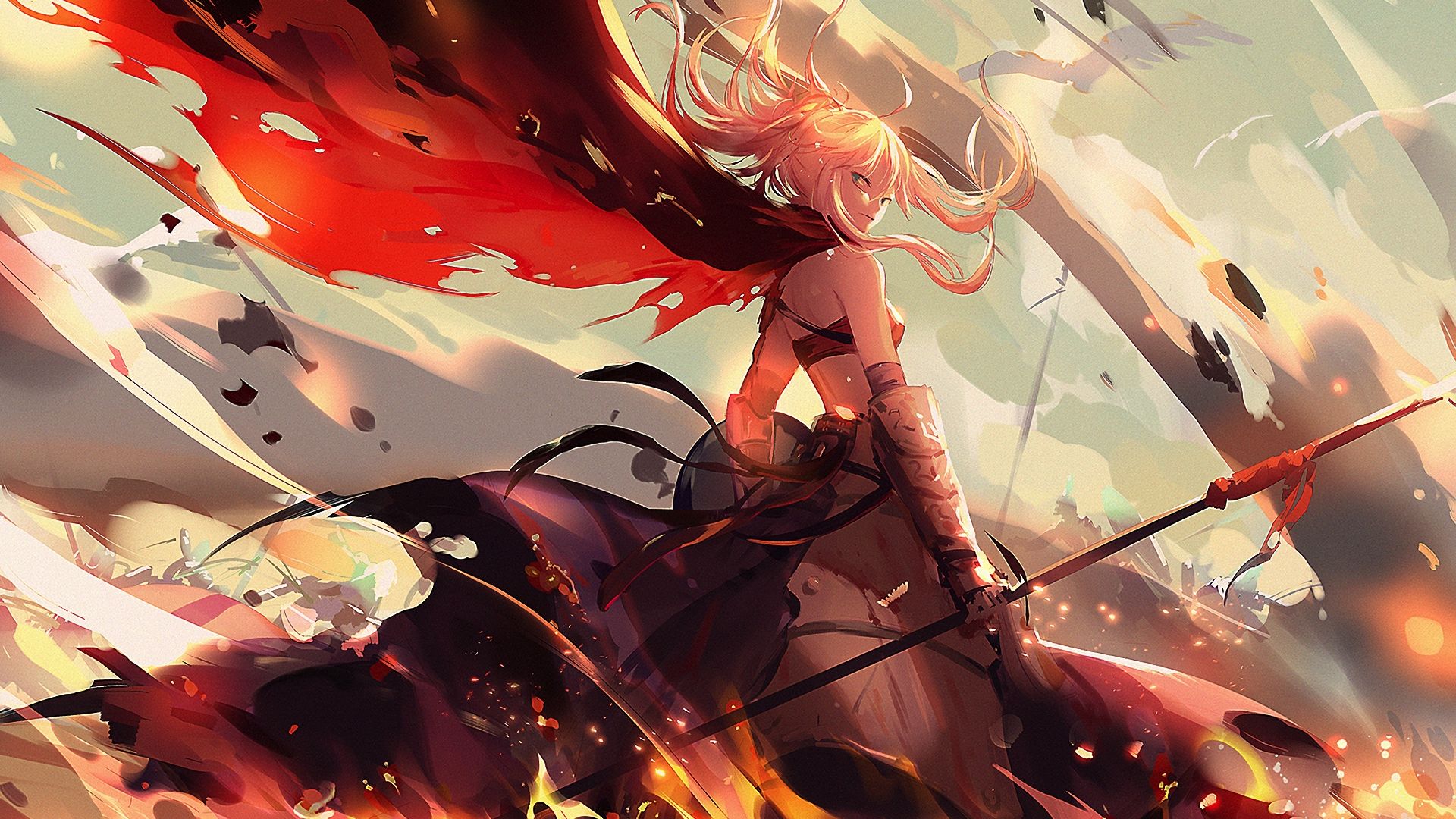 Wallpaper Lancer, Ruler, Fate/Grand Order, fire, war field