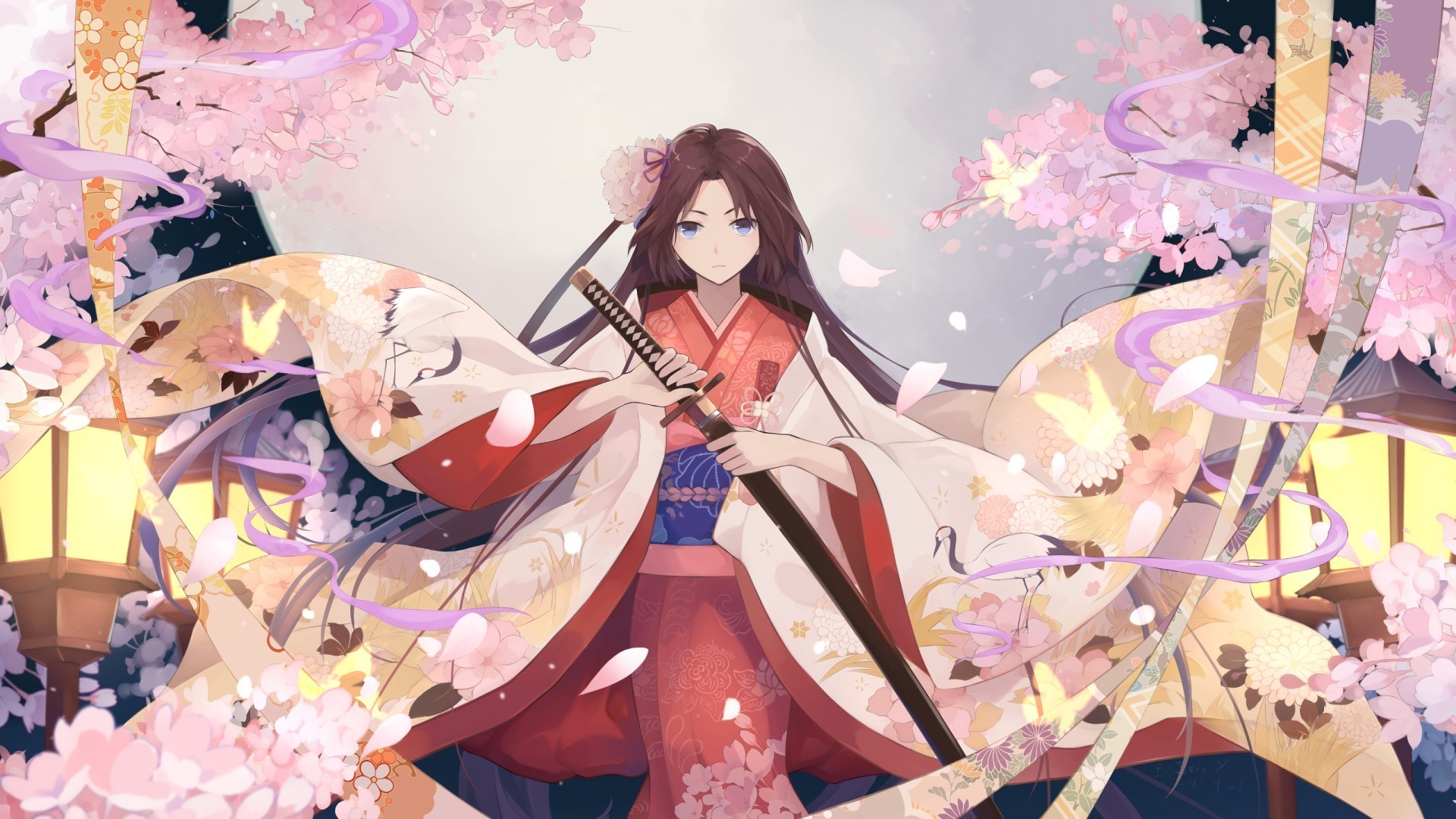 Wallpaper Shiki ryougi, anime girl, blossom