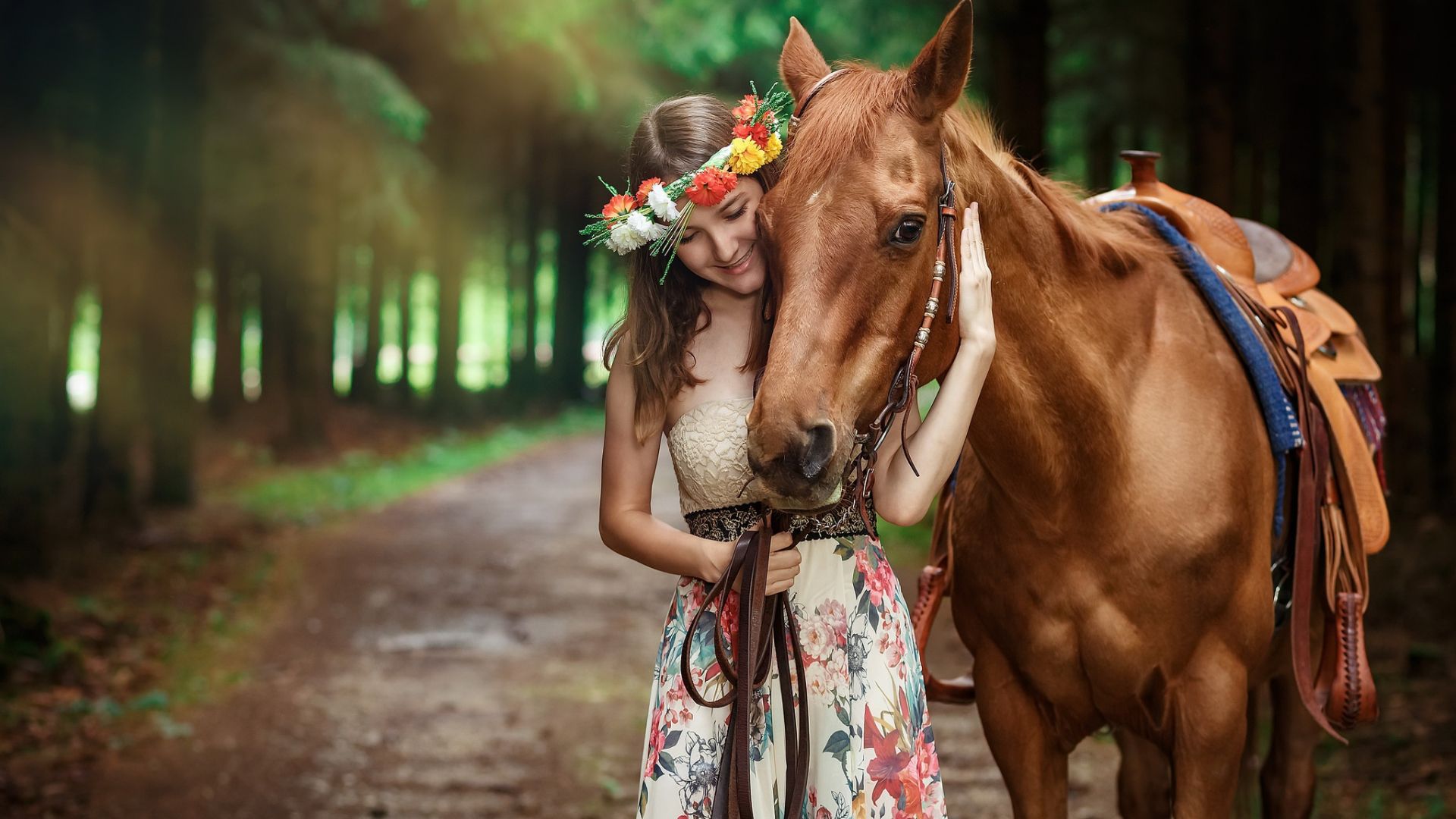 Wallpaper Woman and horse, outdoor