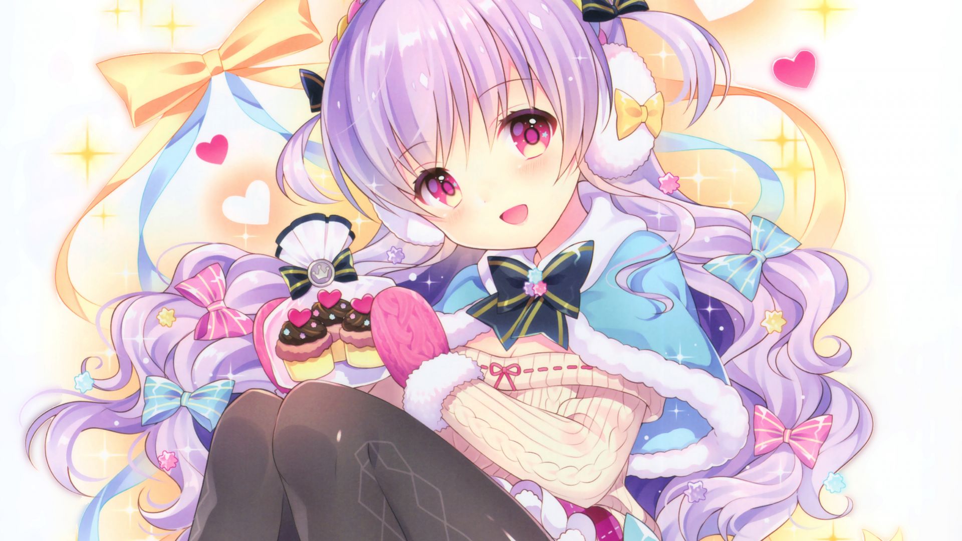 Wallpaper Cute, pink hair anime girl, princess, cakes, original