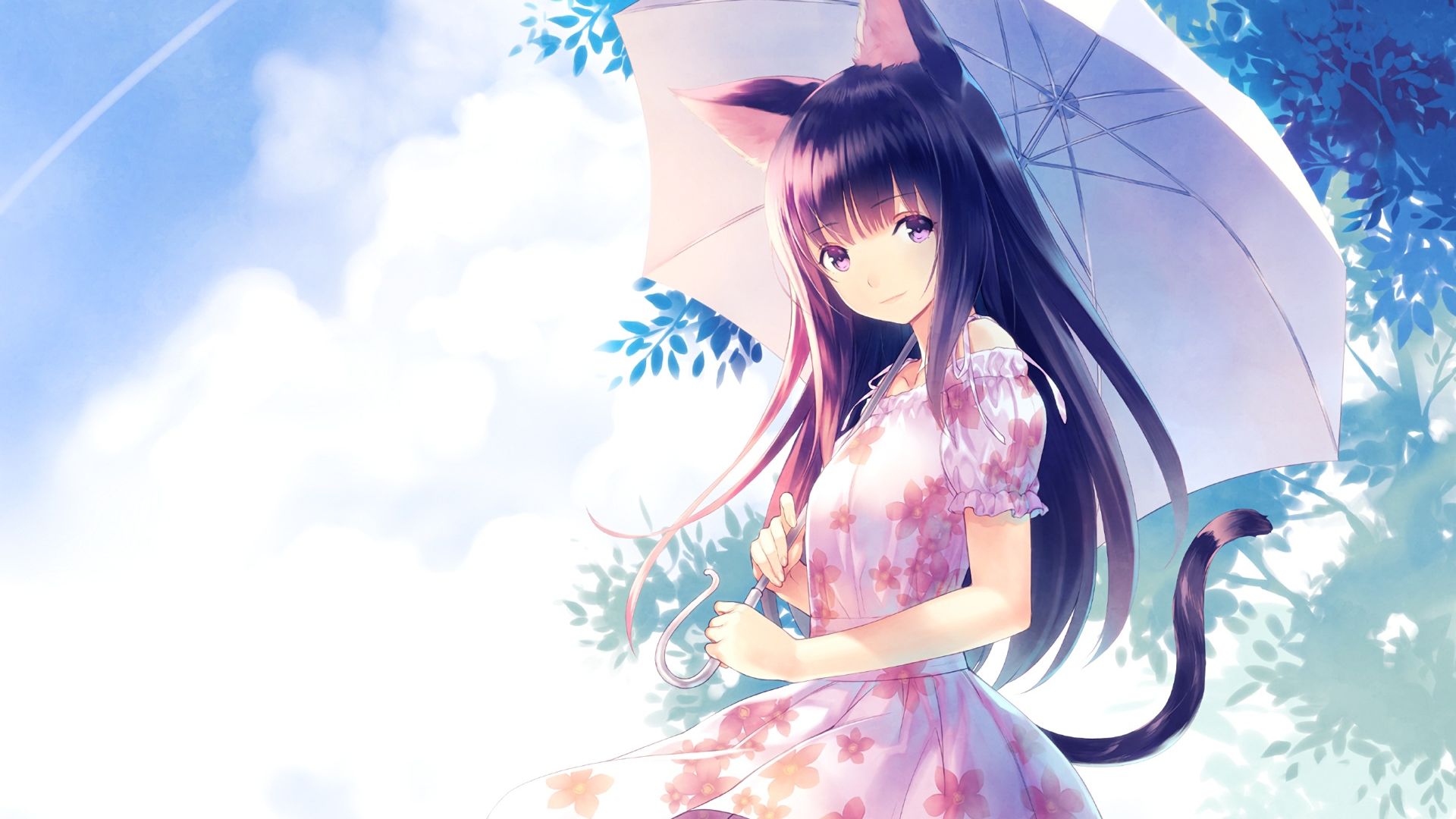 Desktop Wallpaper Cute Anime Girl, Pink Dress, Umbrella, Hd Image, Picture,  Background, Cc9400