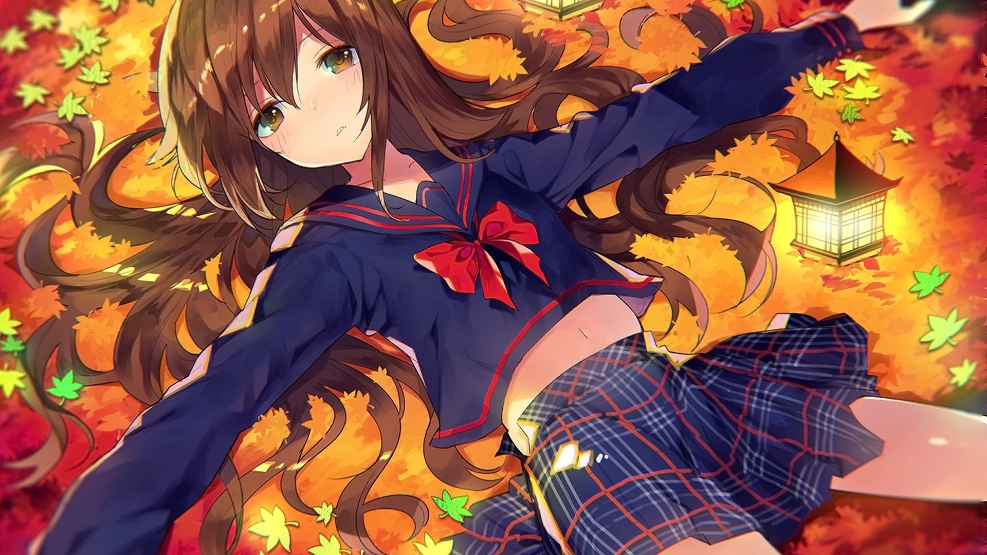 Wallpaper School dress, anime girl, original, lying down