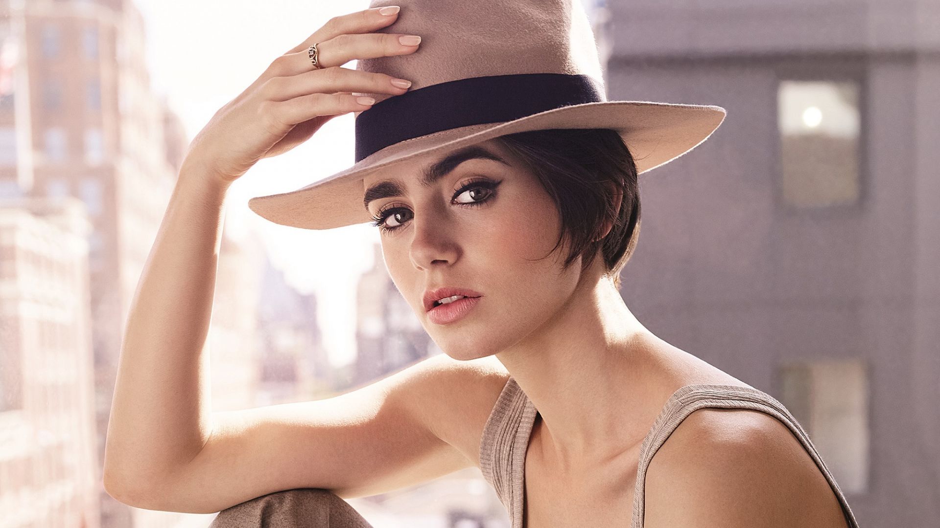 Wallpaper Lily Collins, Actress, hat