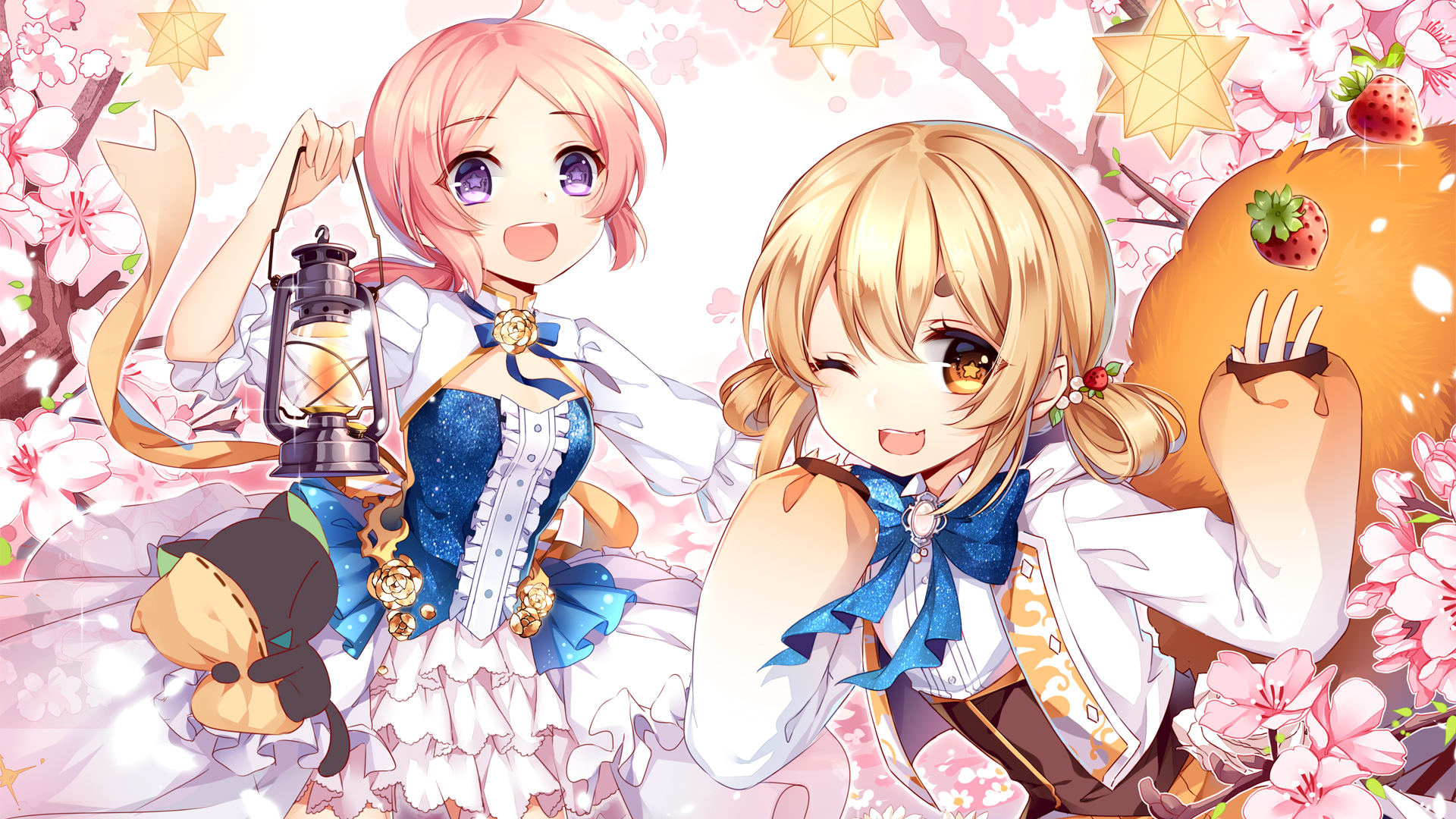 Wallpaper Anime girls, original, fun, cherry blossom