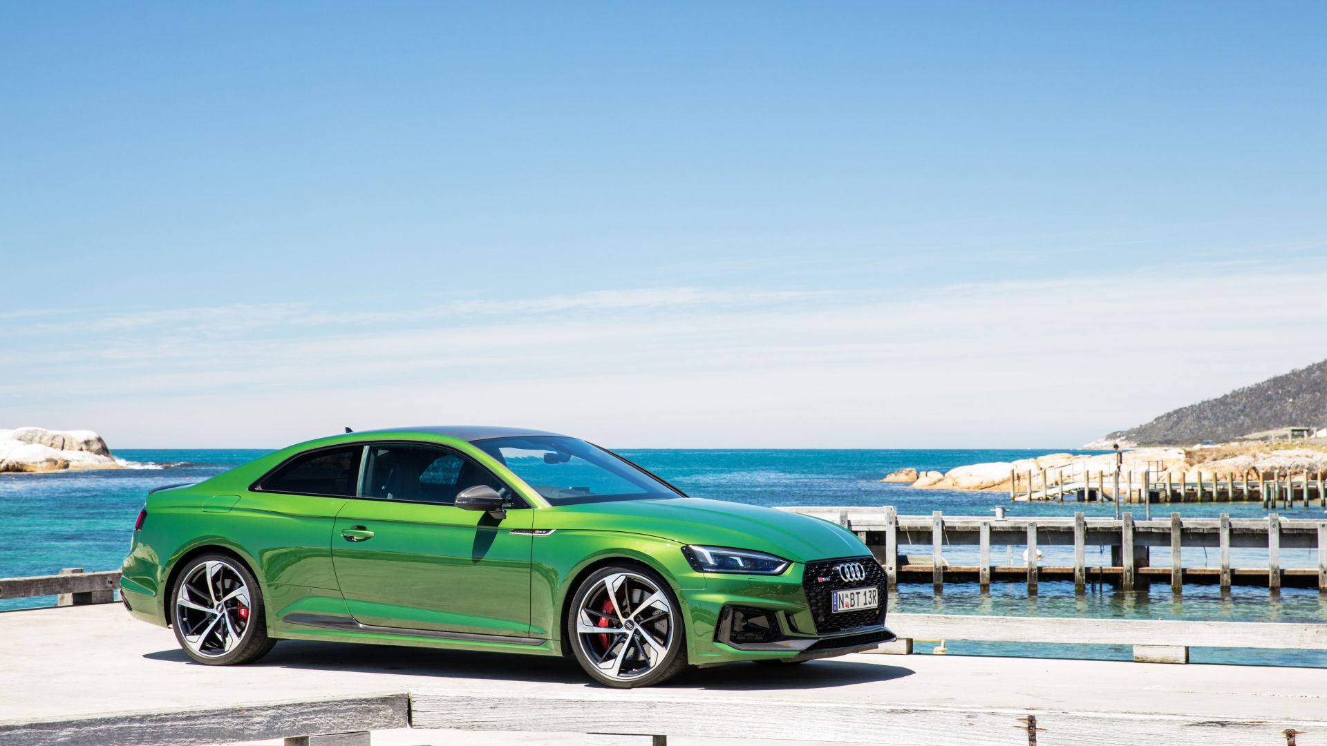 Wallpaper Audi rs5 coupe, green car, side view, 4k