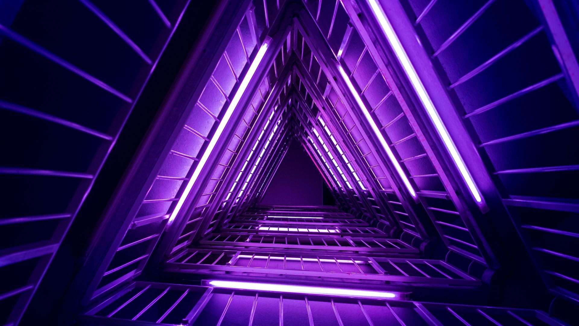 Wallpaper Ladder, purple light, interior, architecture, 4k