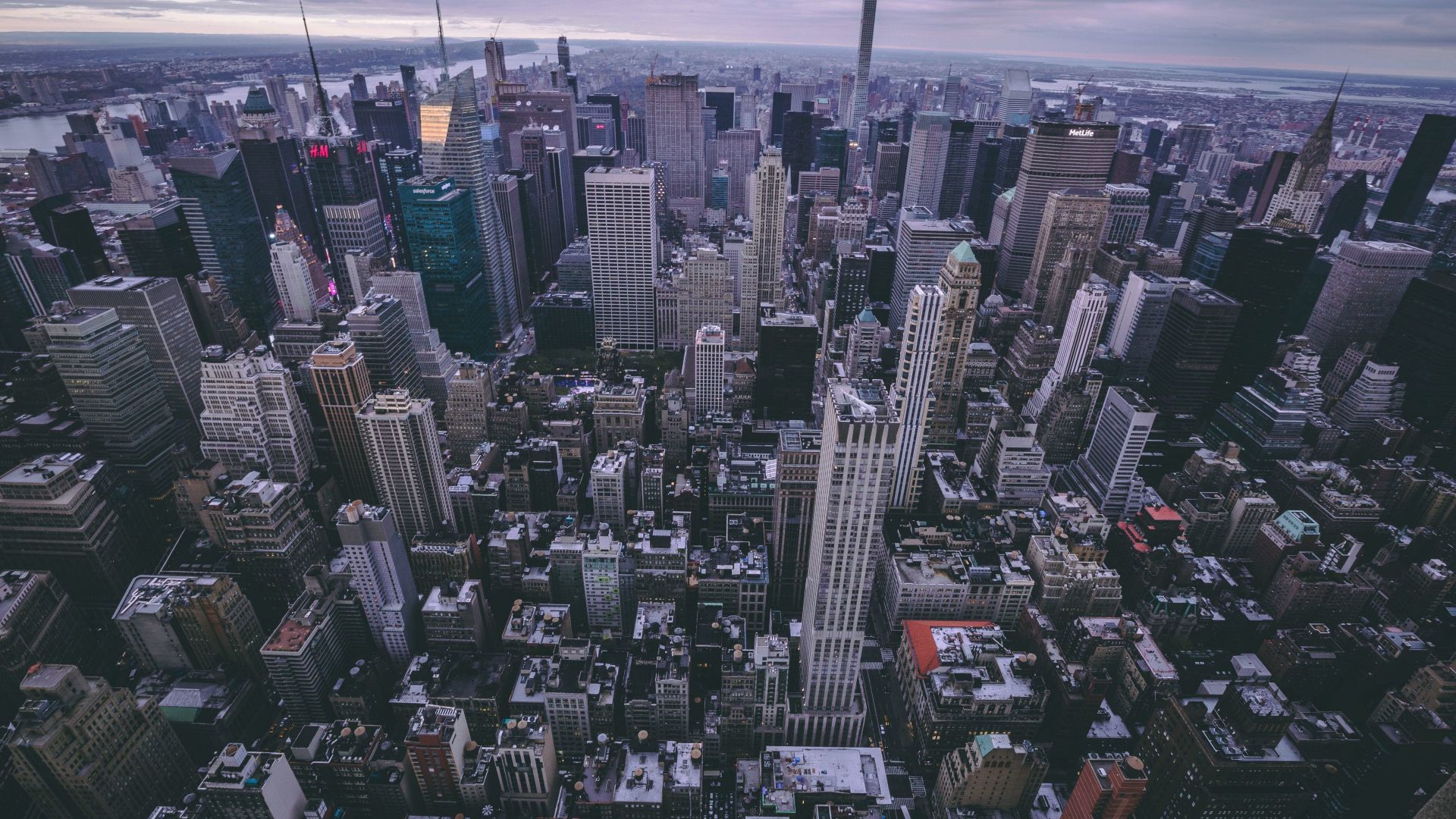 Wallpaper New york, city, buildings, aerial view, 5k