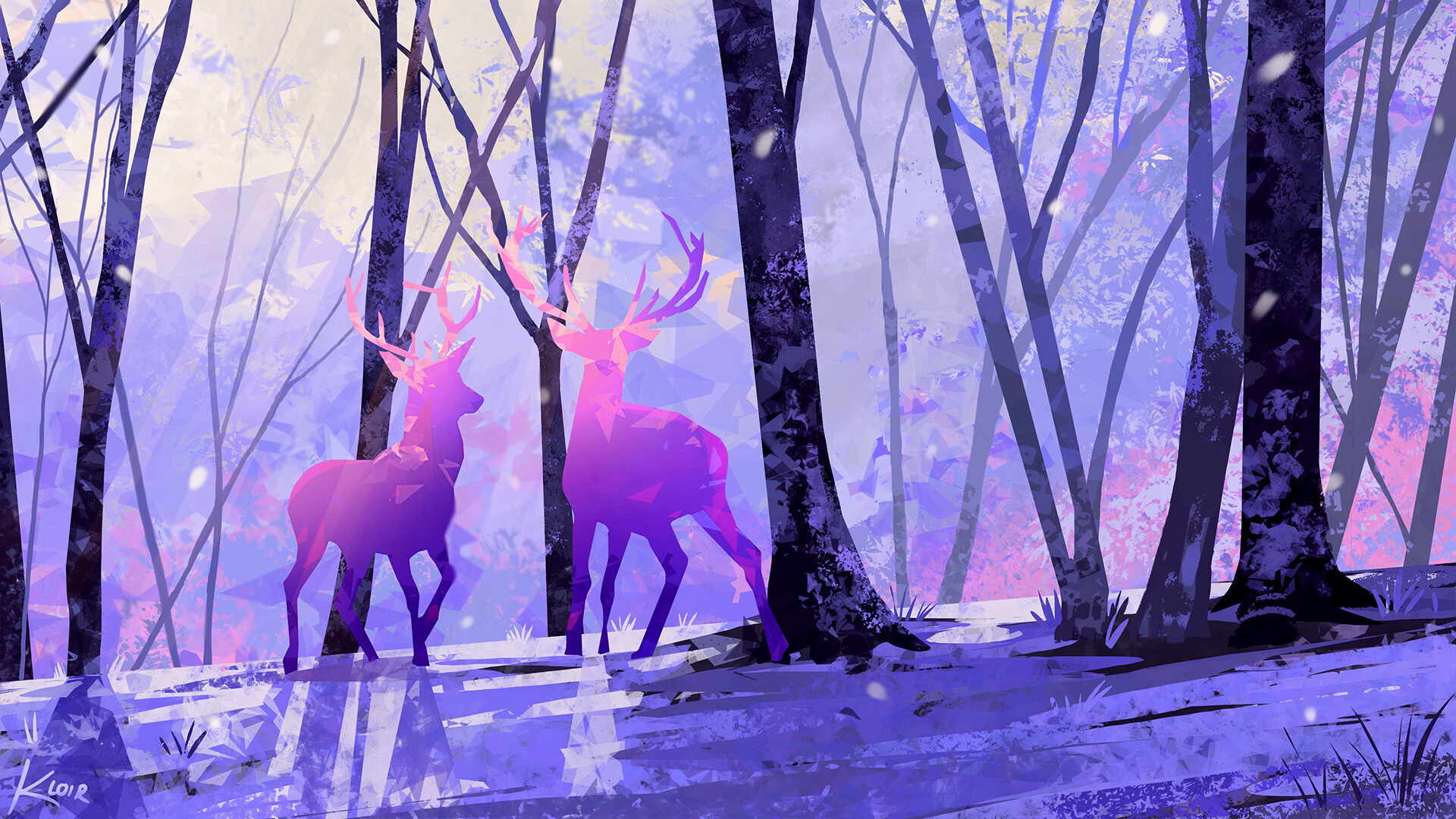 Wallpaper Deer pair, artwork