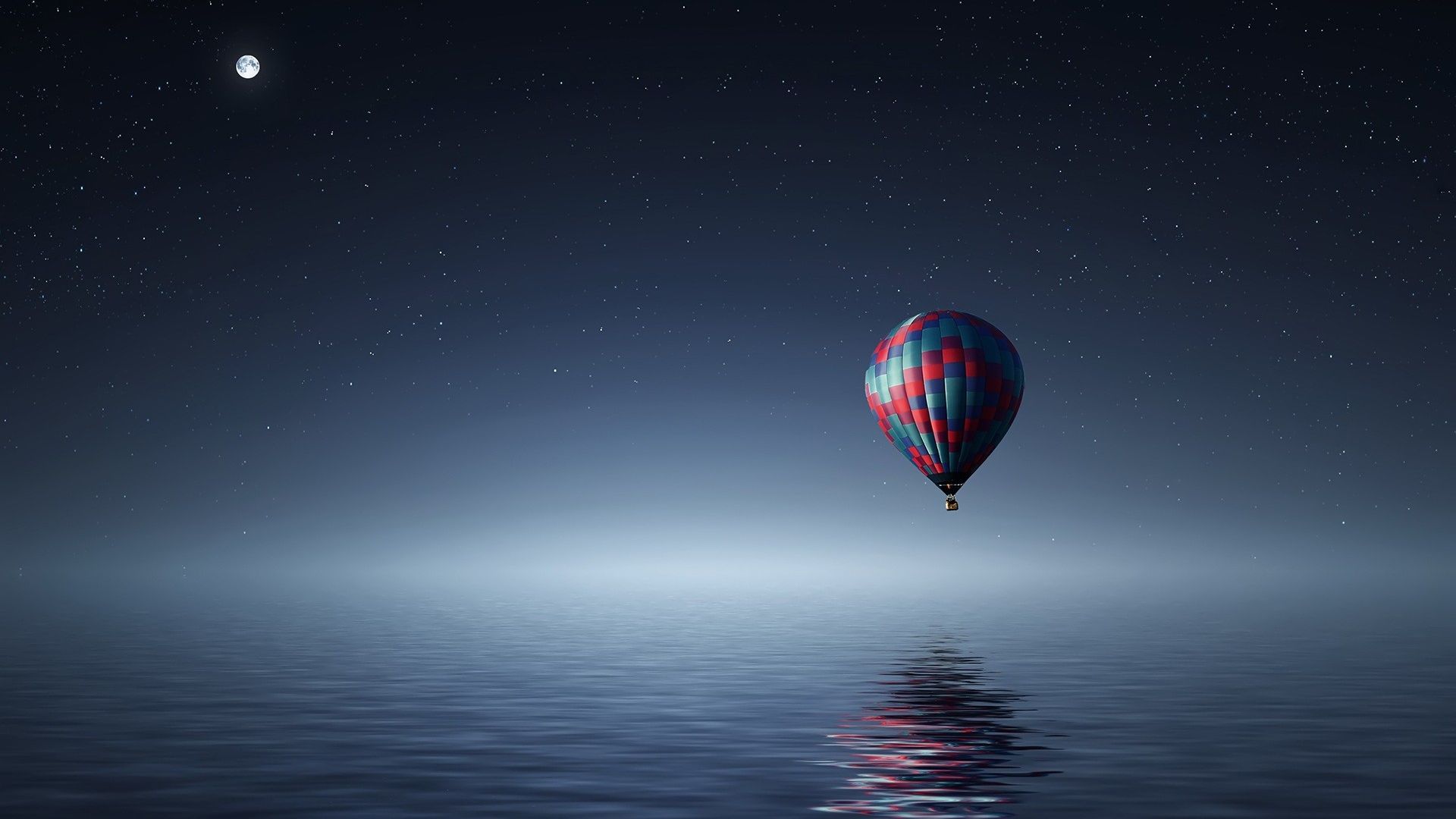Wallpaper Hot air balloons over sea in night