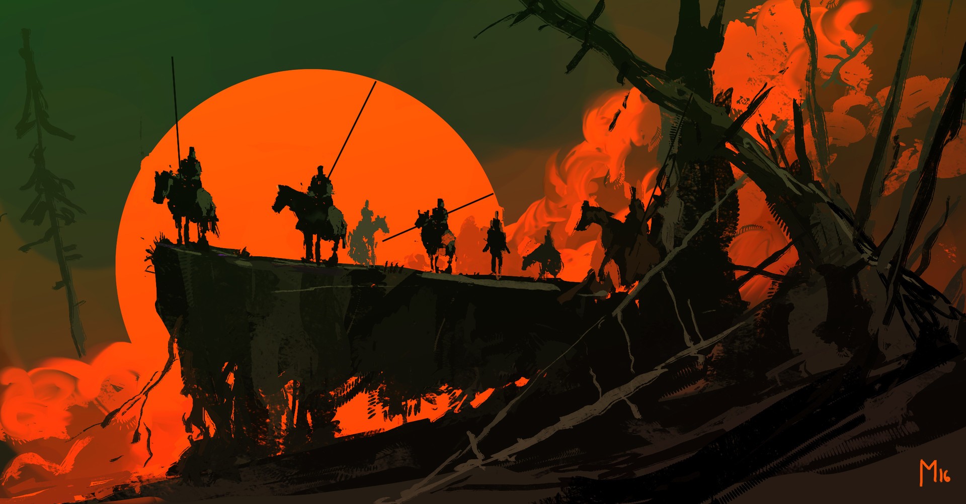 Wallpaper Fantasy illustration artwork of sunset