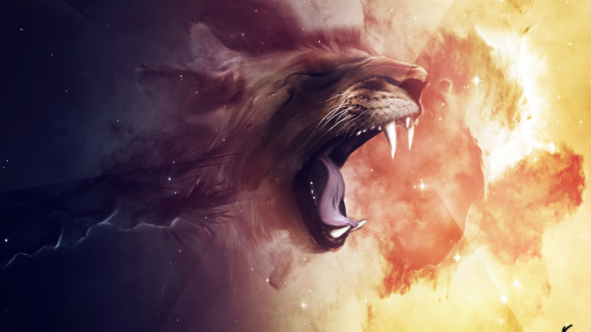 Wallpaper Digital artwork of lions's roar