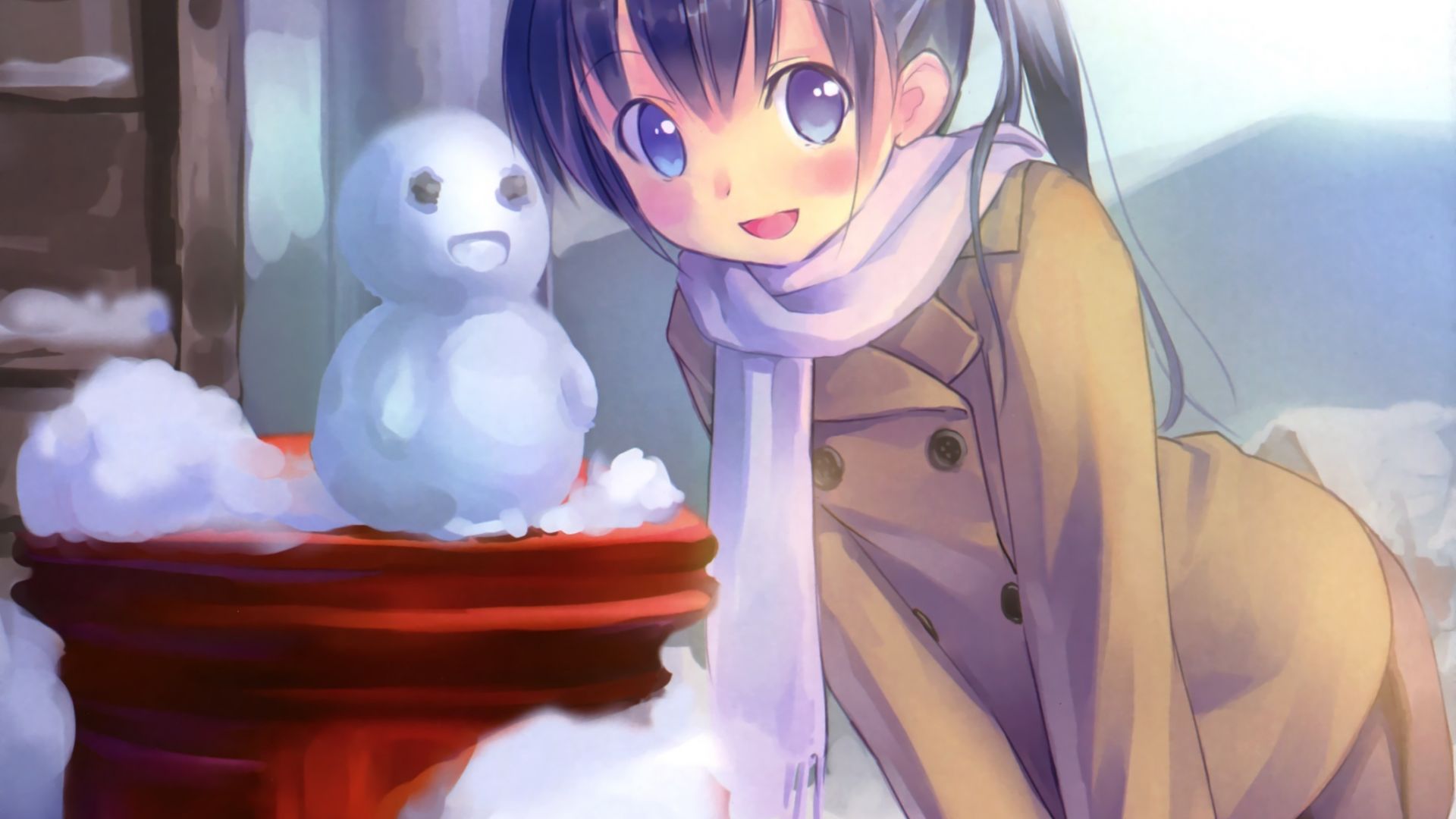Wallpaper Scarf, play, winter snow, anime girl