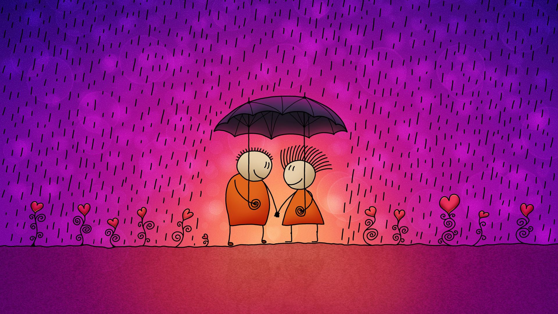 Desktop Wallpaper Funny Cartoon Love Couple In The Rain, Hd Image, Picture,  Background, Cjnnb