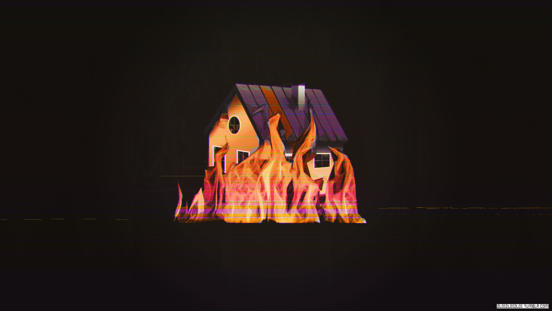 Wallpaper House on fire, glitch artwork