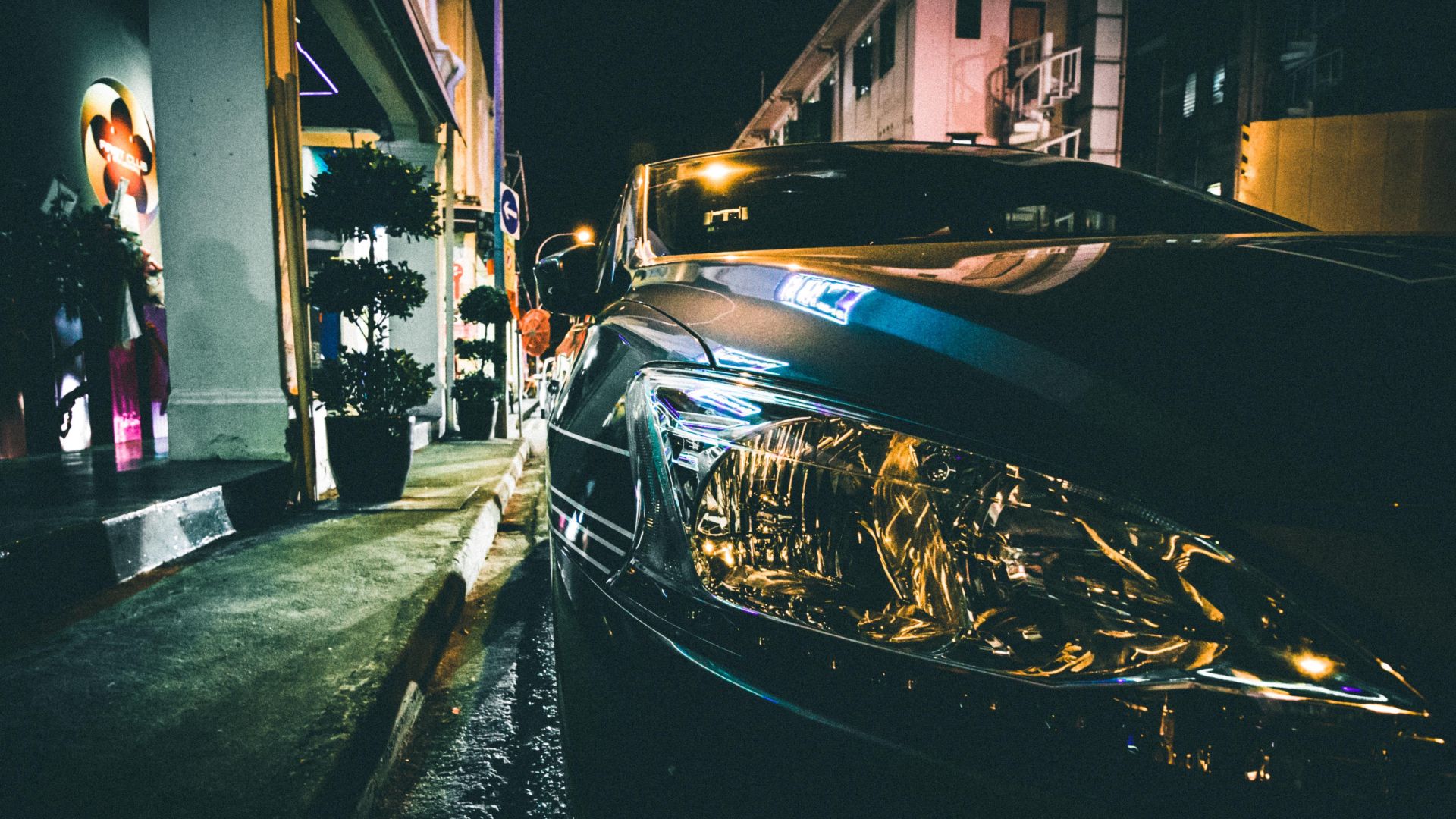 Wallpaper Car, headlight, night, street