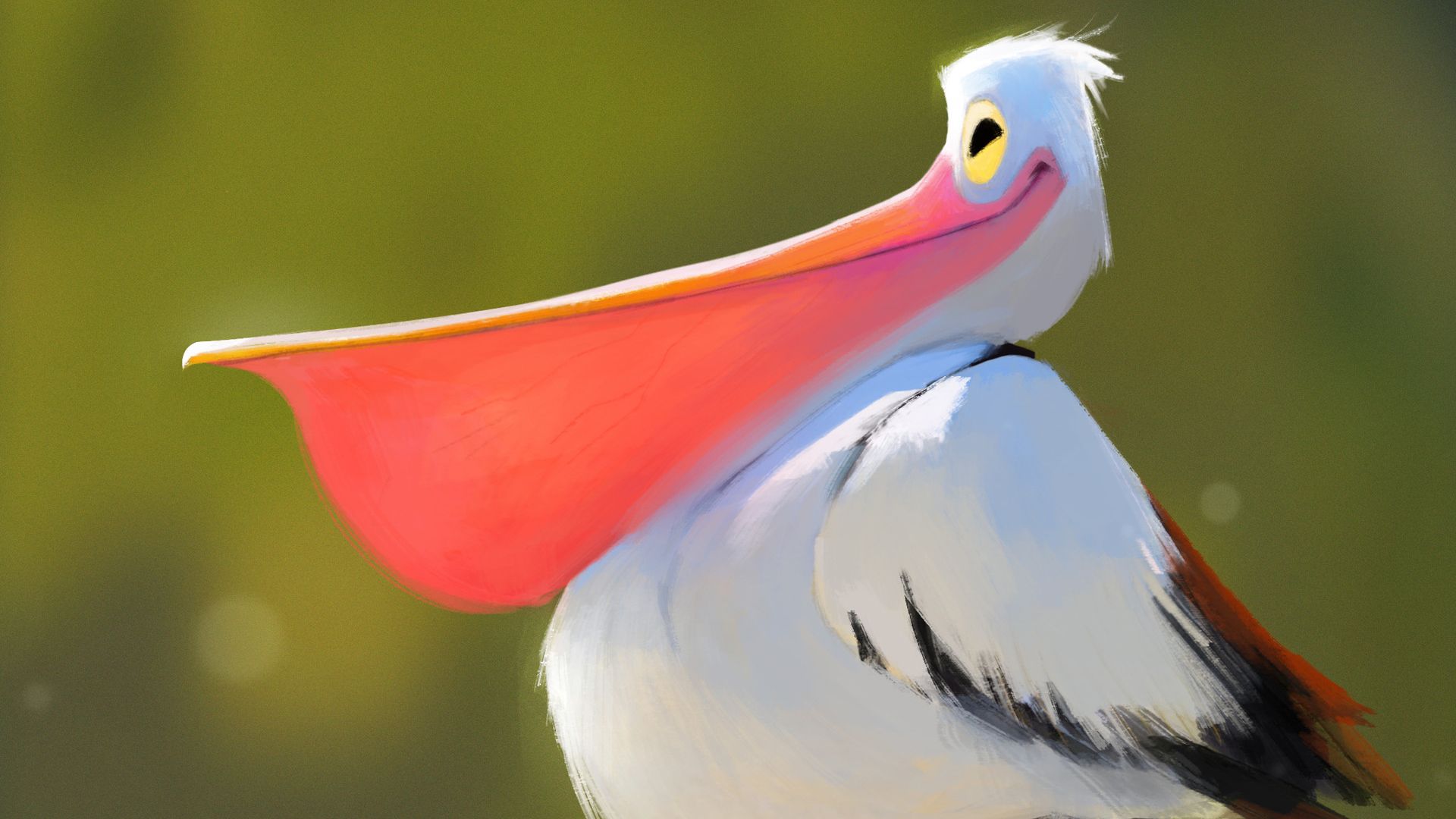 Wallpaper Happy Stork bird, big beak art