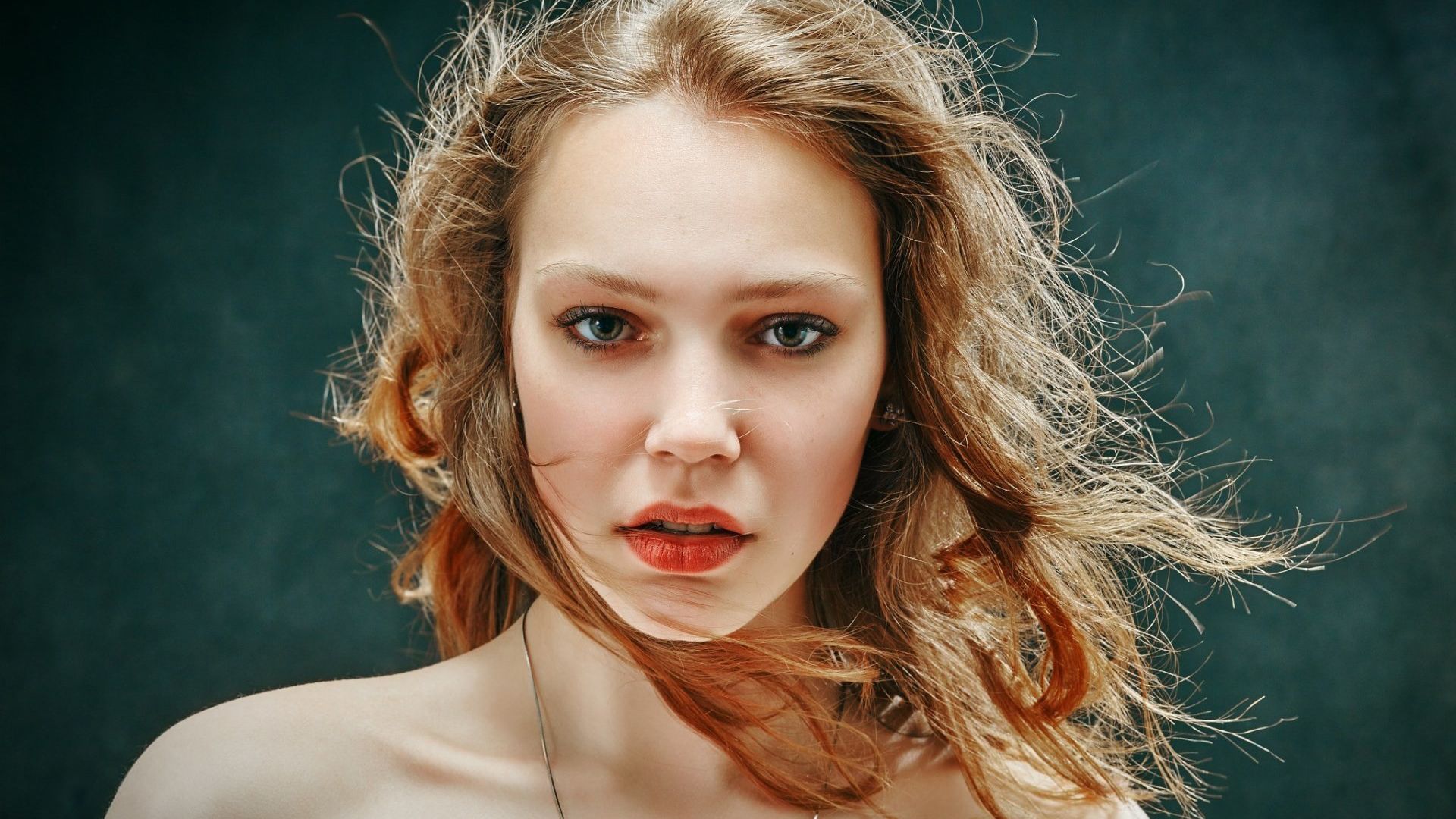 Wallpaper Red lips, girl, model's face