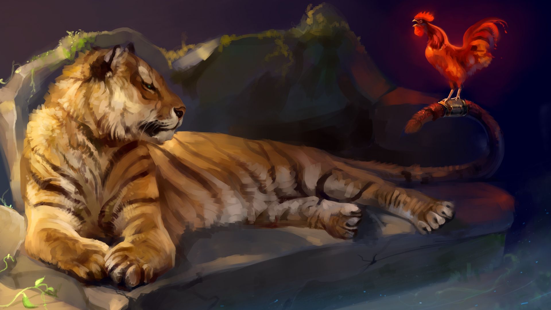 Wallpaper Tiger, predator sitting on sofa, art