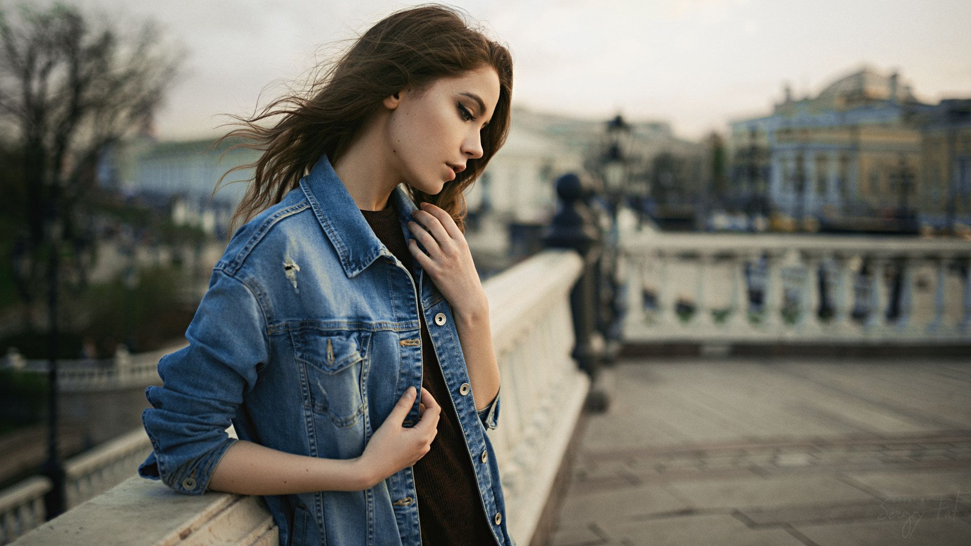 Wallpaper Xenia Kokoreva, jeans shirt, brunette, model