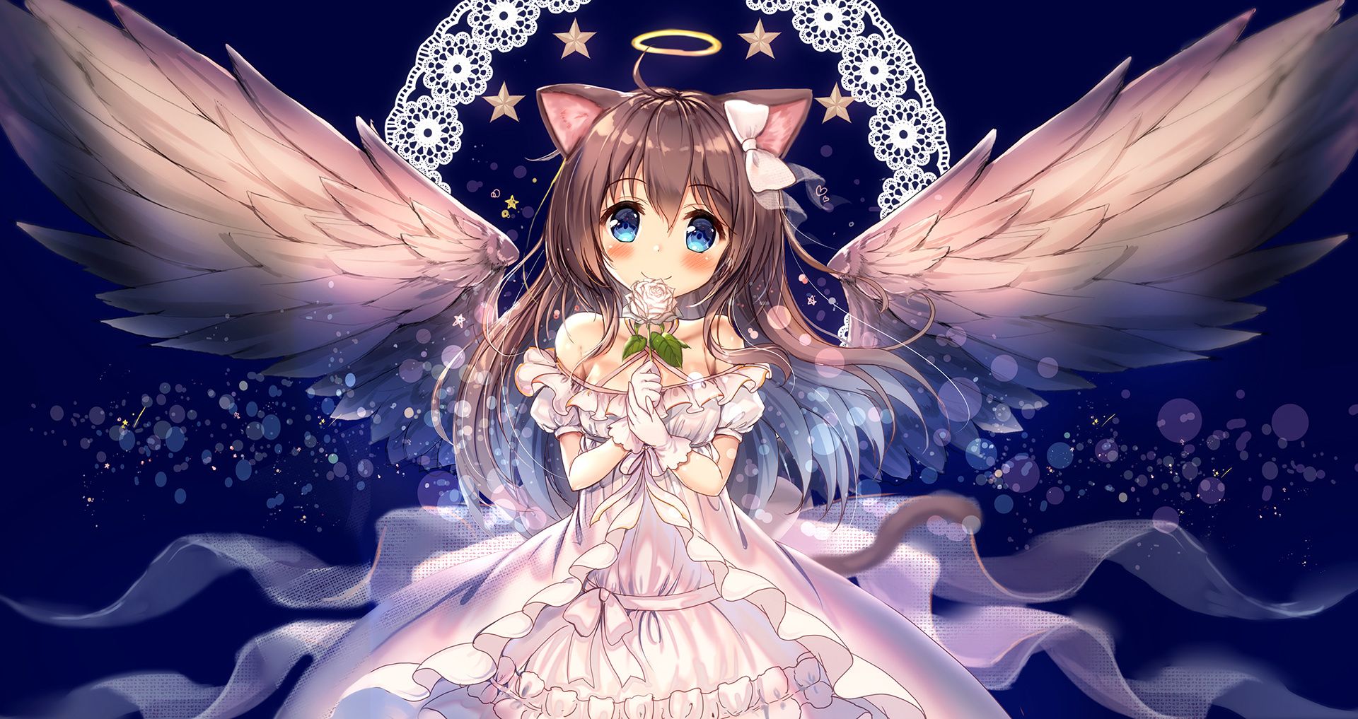 Desktop Wallpaper Cute Anime Girl, Angel Girl, Wings, Hd Image, Picture