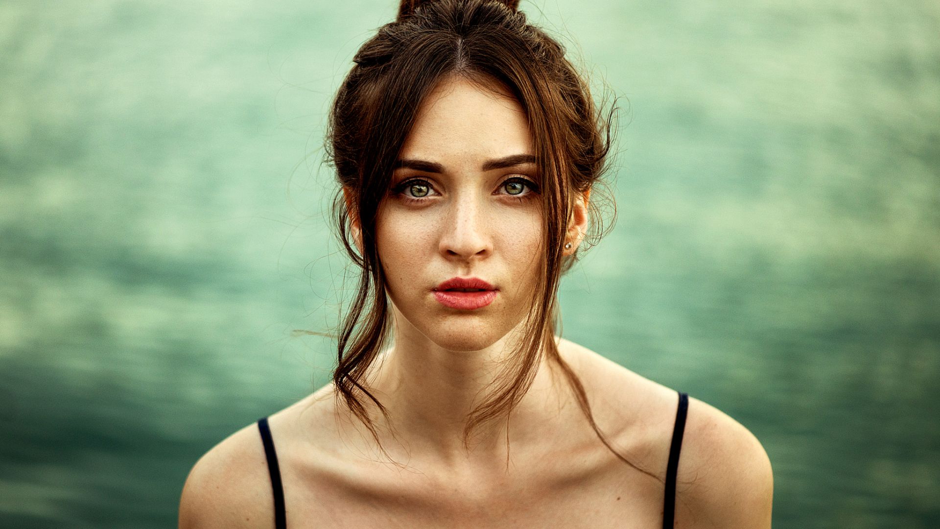 Wallpaper Face, girl model, brunette, beautiful, portrait