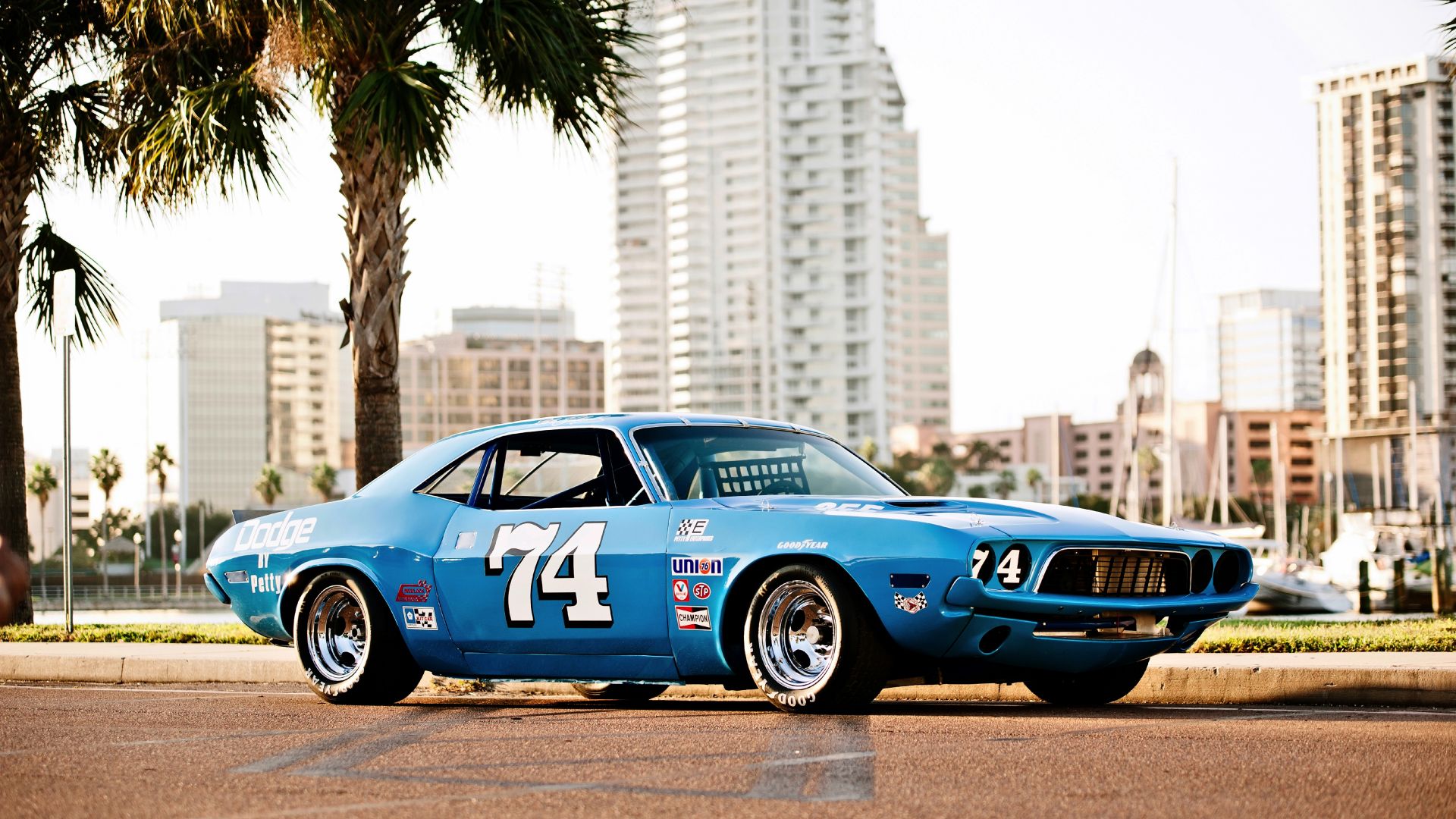 Wallpaper Blue, Dodge Challenger, classic car