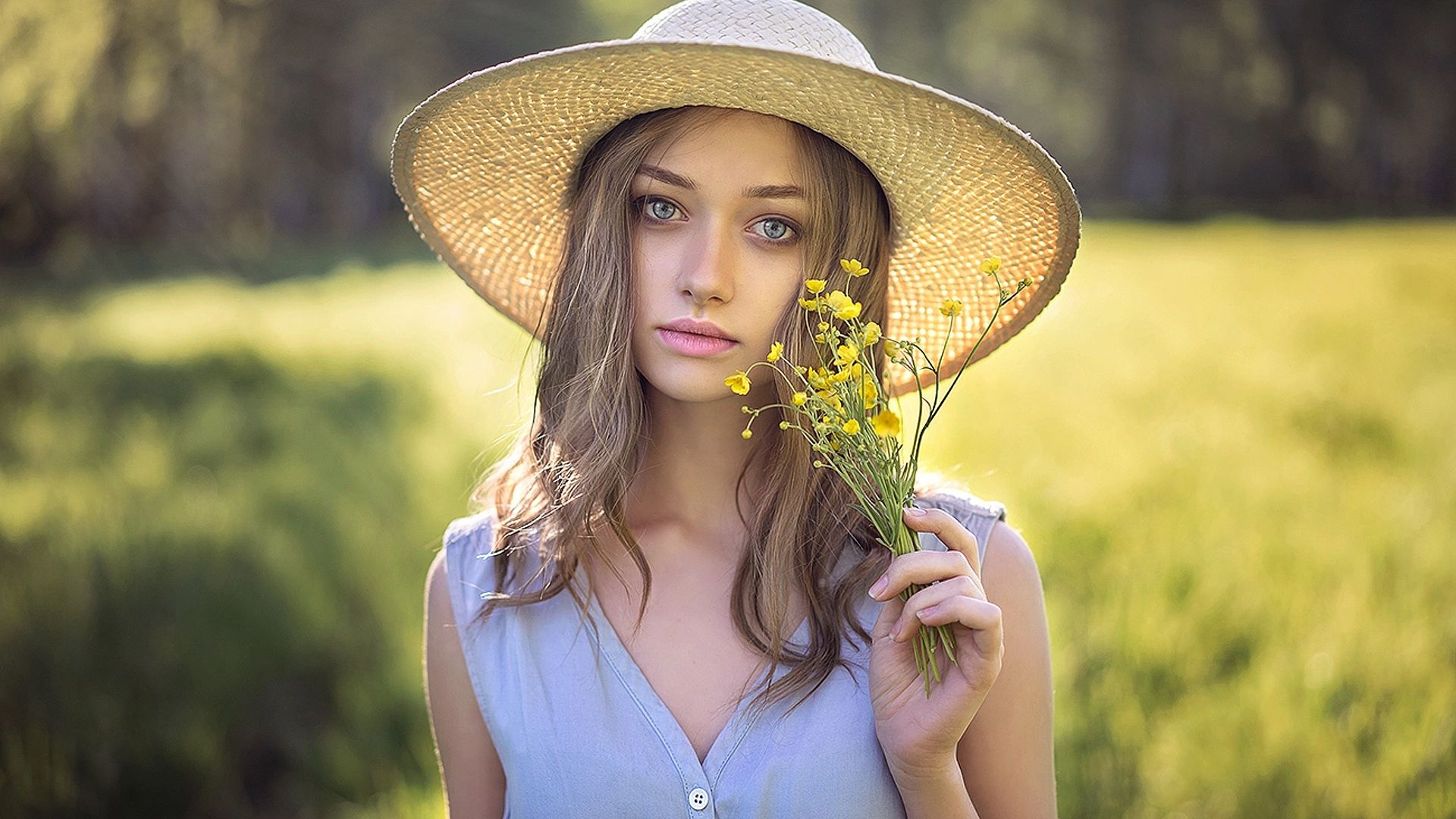 Wallpaper Cute, girl model, outdoor, meadow