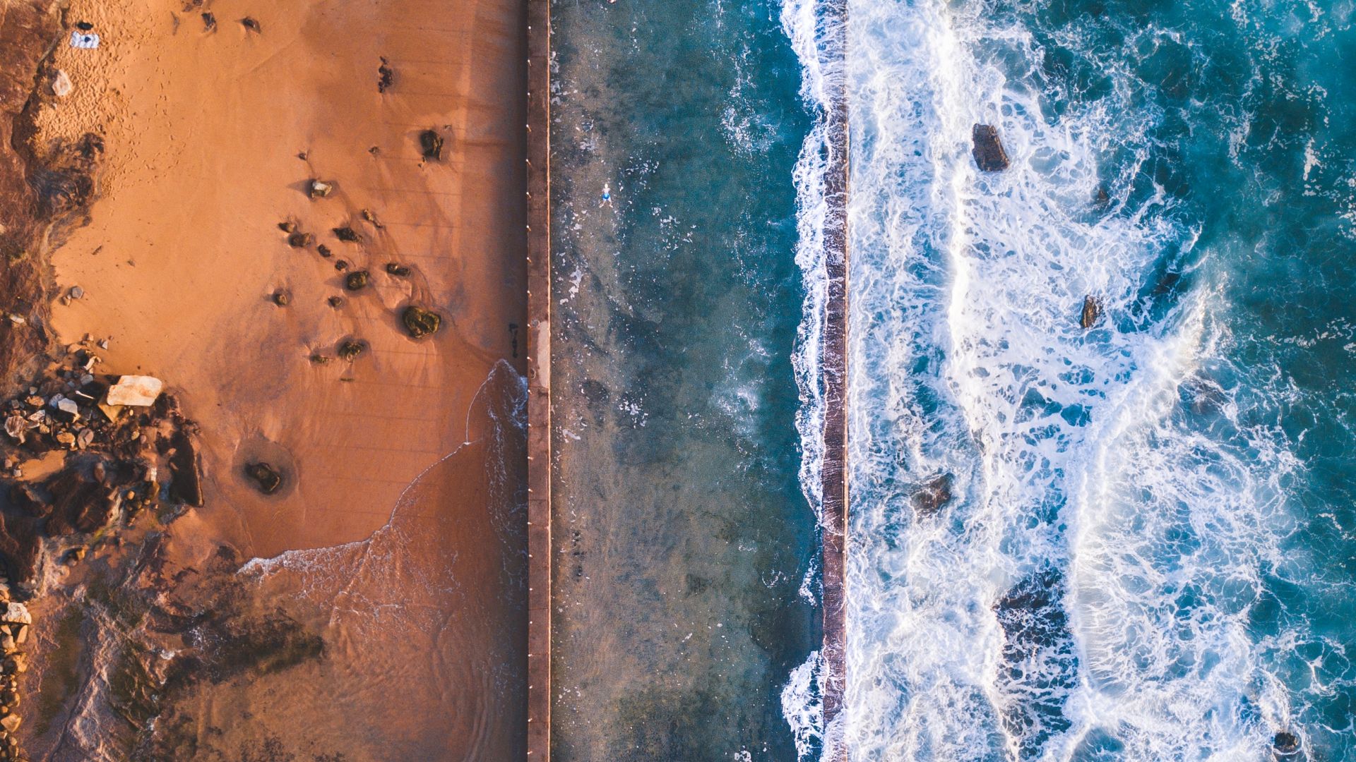 Wallpaper Aerial view, sea waves, beach