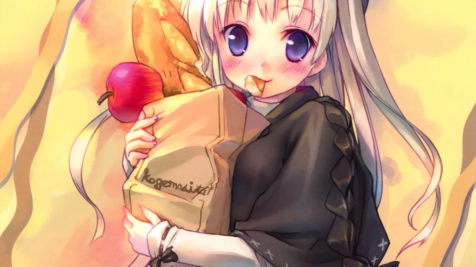 Wallpaper Eating bread, original, anime girl, art