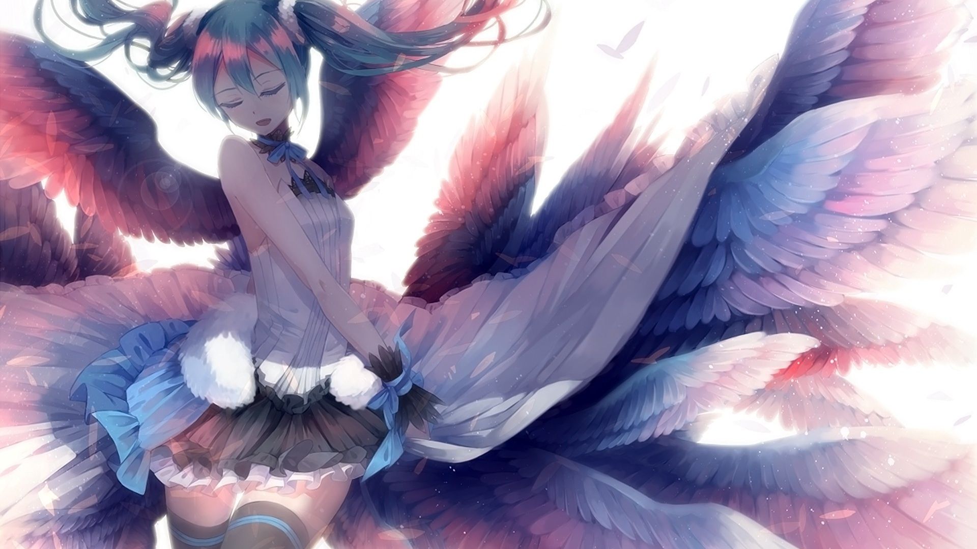 Desktop Wallpaper Hatsune Miku, Anime Girl, Close Eyes, Wings, Hd Image,  Picture, Background, D3c245
