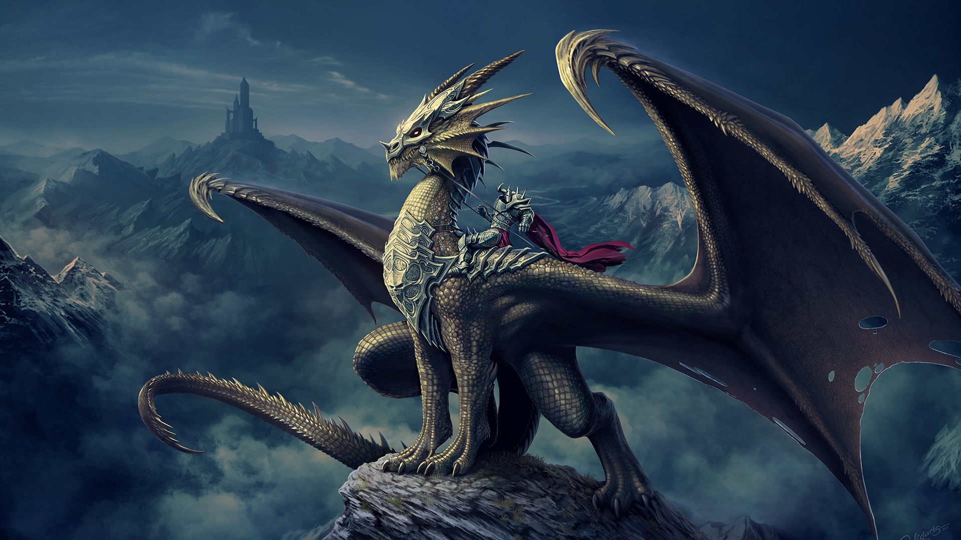 Wallpaper Dragon, warrior, knight, fantasy, art