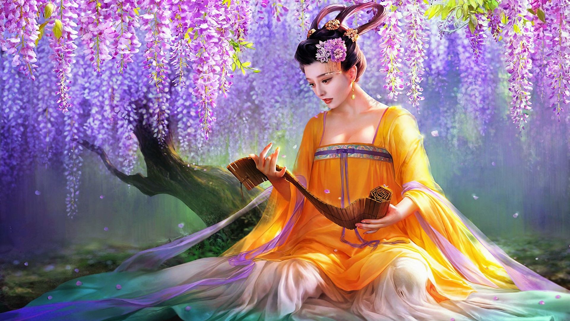 Wallpaper Blossom, fantasy, asian woman, artwork