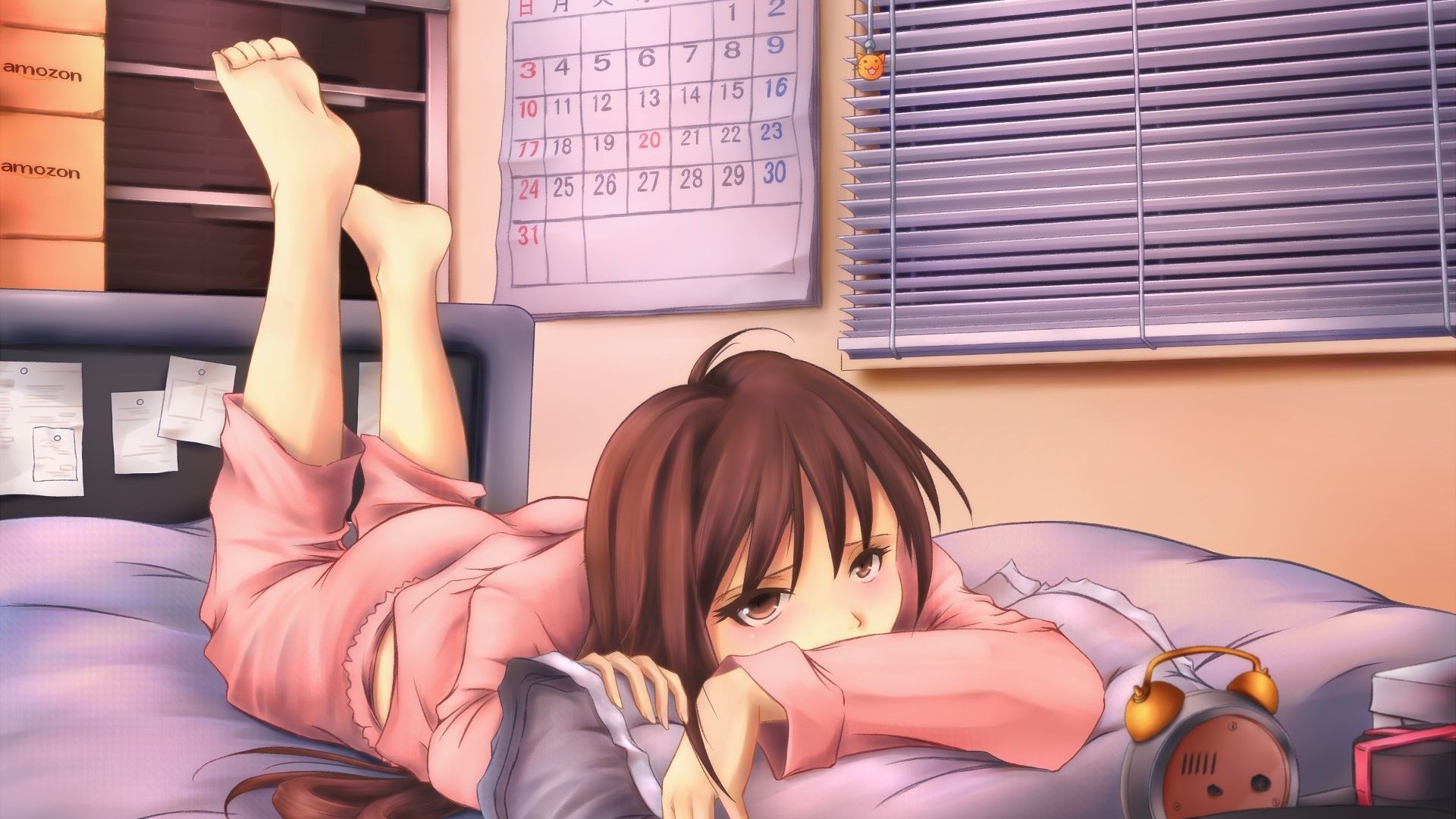 Wallpaper Lying down, bed, anime girl