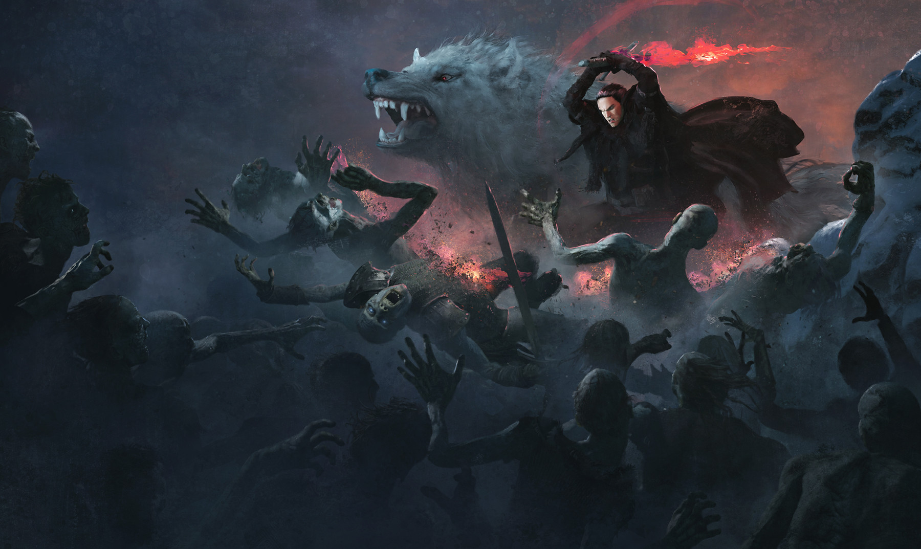 Wallpaper Jon snow, wolf, attack, white walkers, artwork