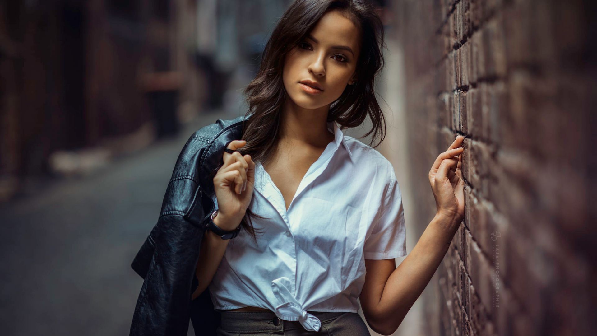 Wallpaper Leather jacket, urban girl, model
