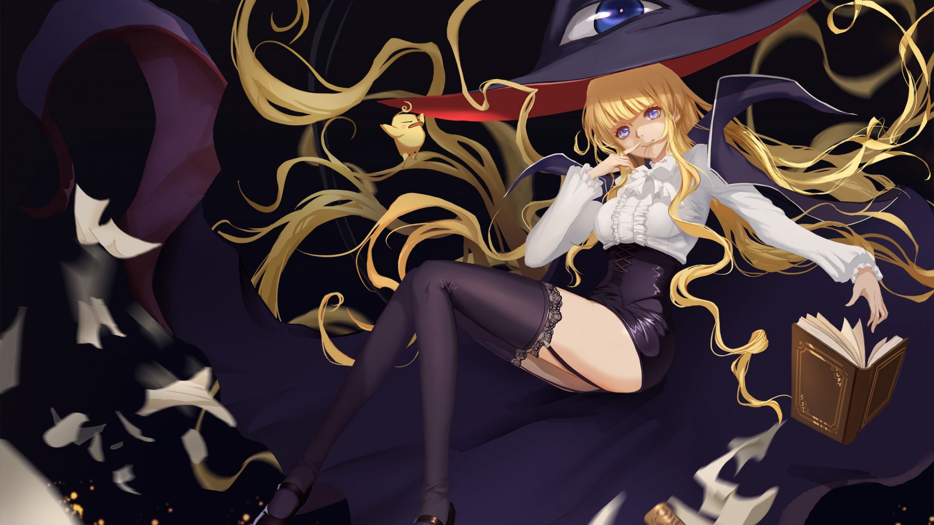 Wallpaper Blonde, anime girl, witch, original