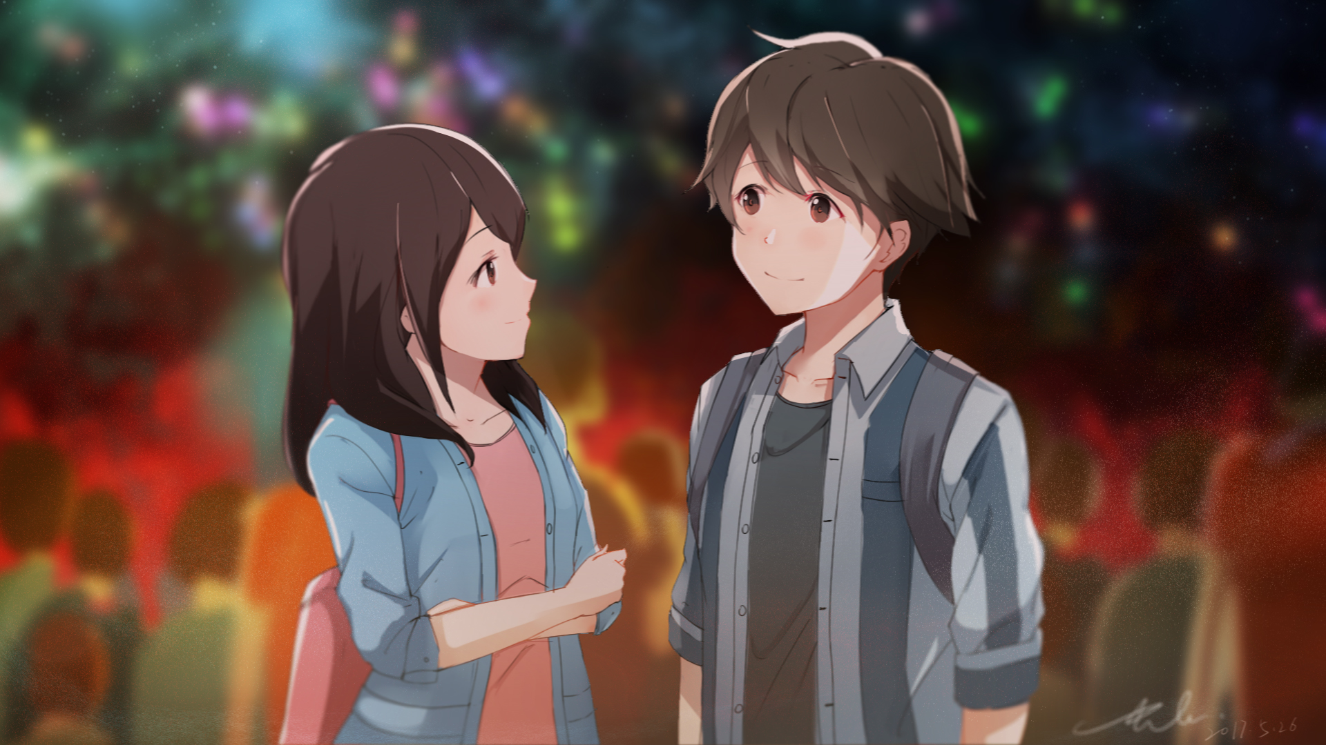 Wallpaper Akane Mizuno, Kotaro Azumi, couple, Tsuki ga Kirei, anime 
